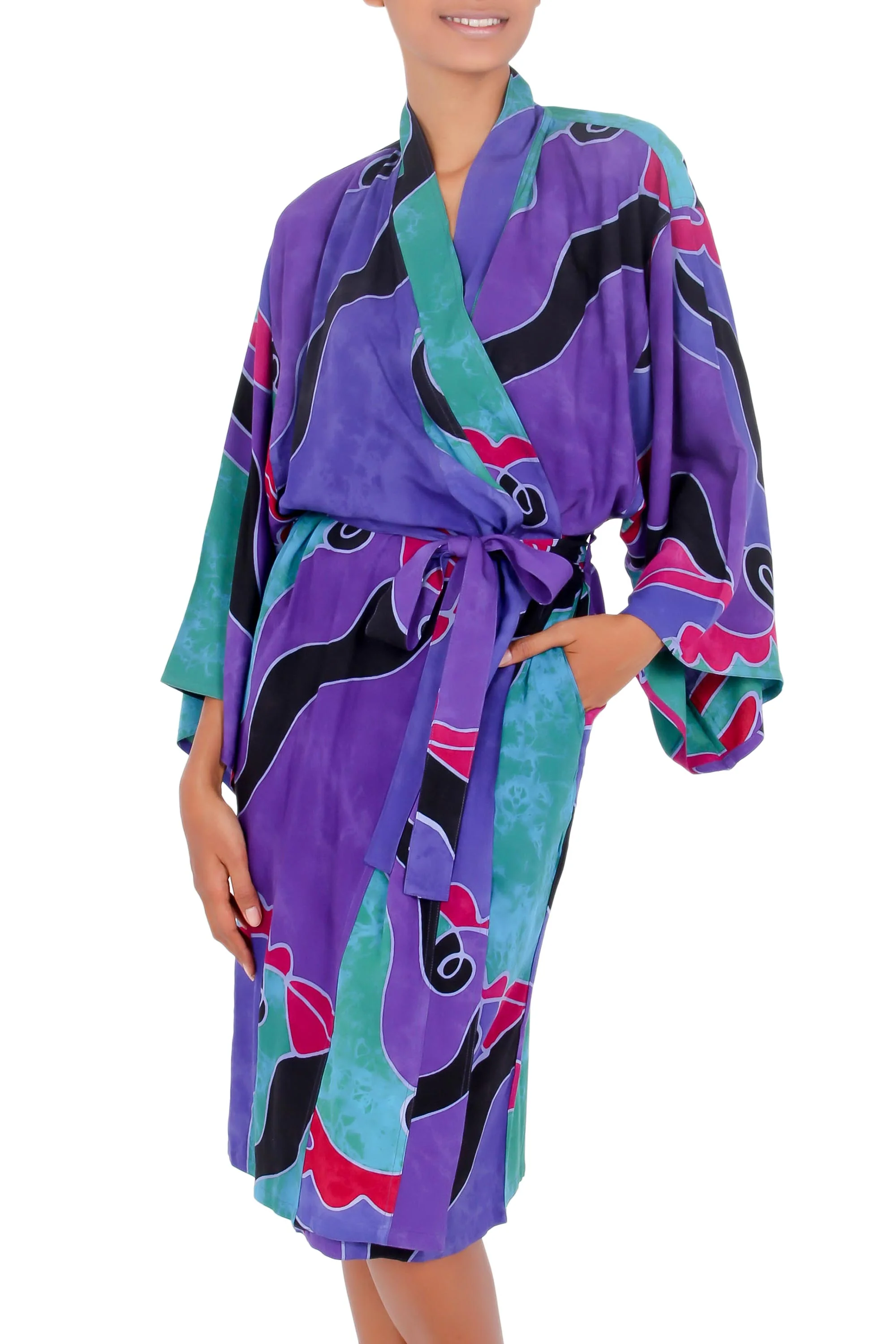 Turquoise Ocean Women's batik robe - Image 2