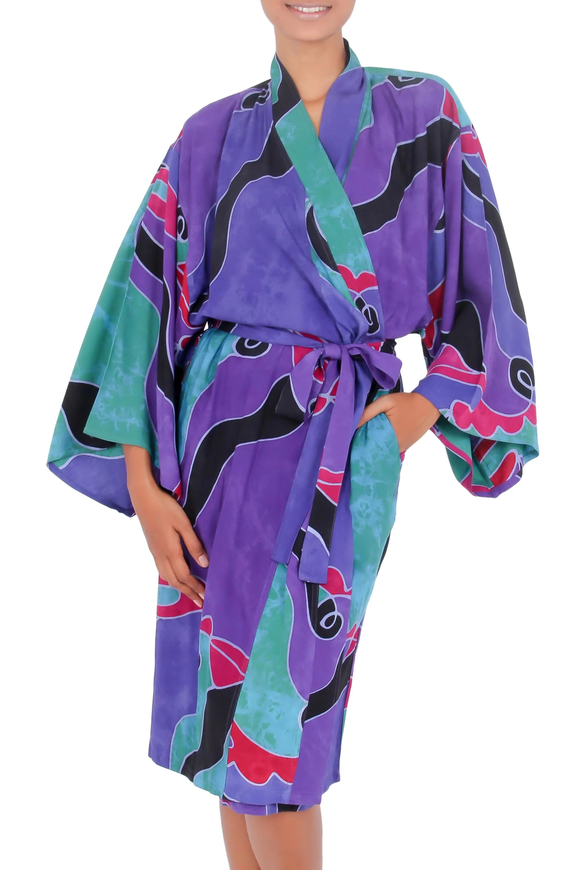 Turquoise Ocean Women's batik robe - Image 3