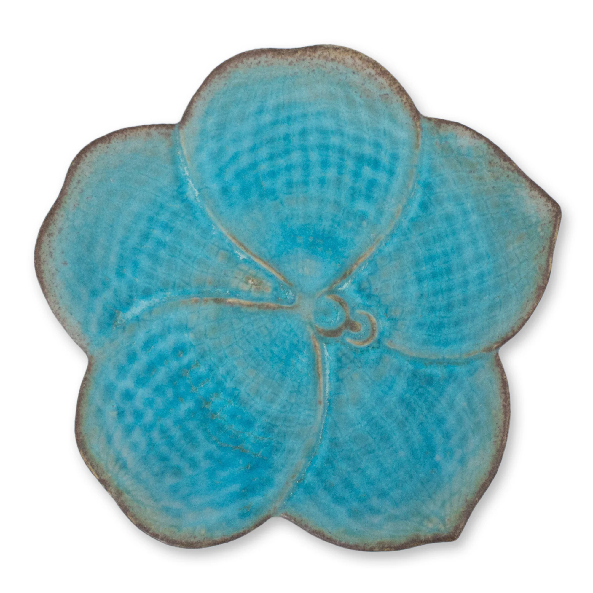 Turquoise Vanda Handmade Floral Celadon Ceramic Salad Plate - Image 2