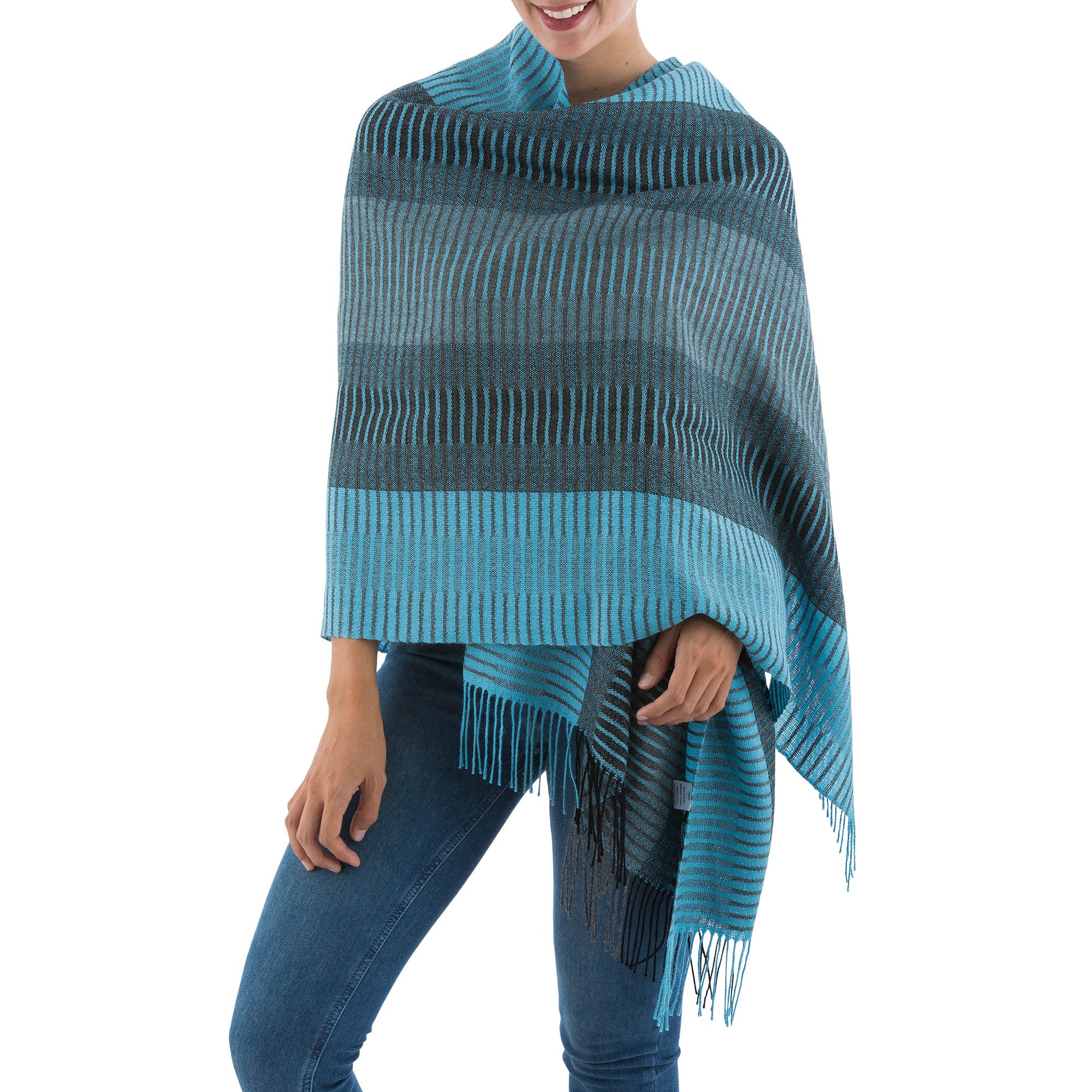 Turquoise Whisper Blue Alpaca Shawl - Image 3