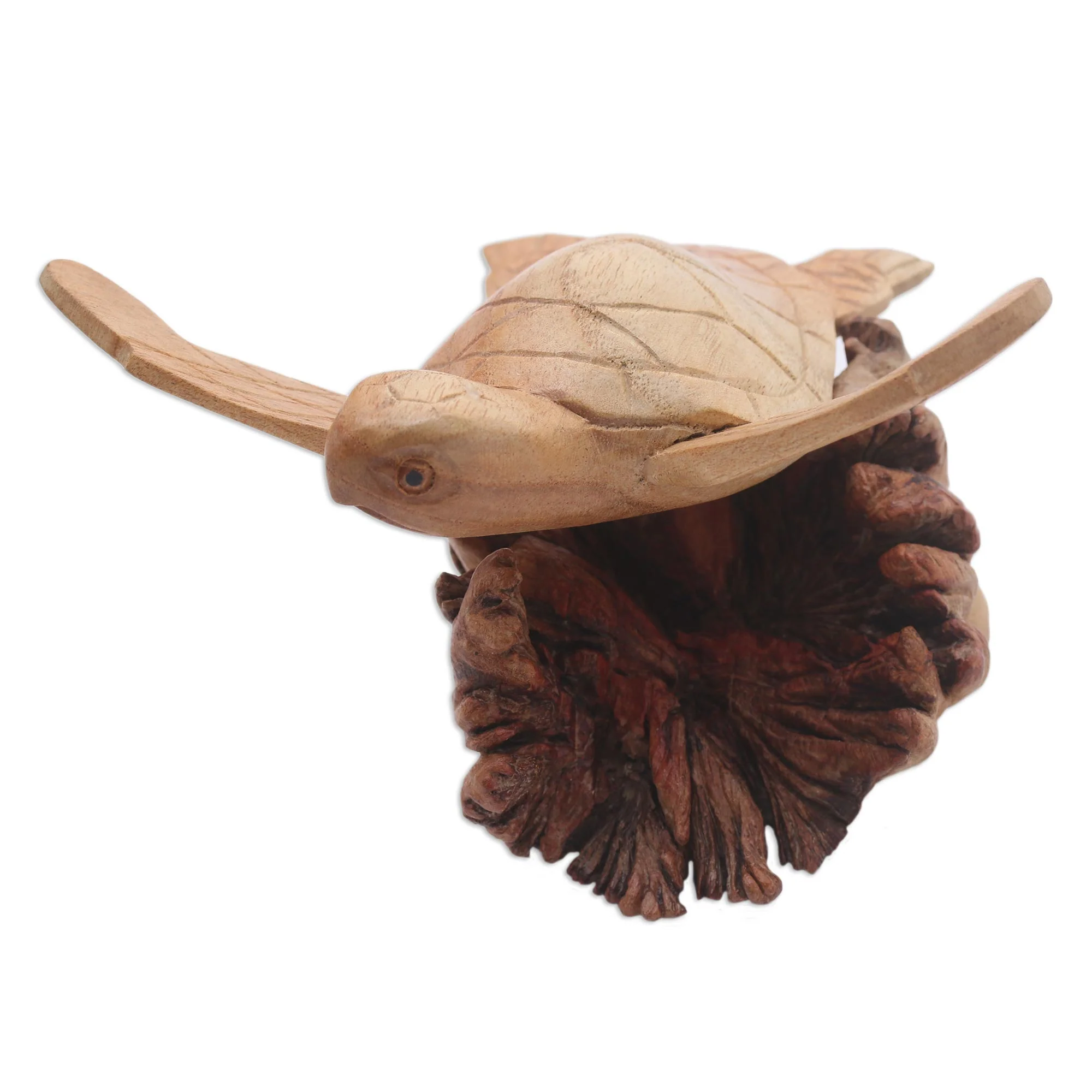 Turtle Current Hand-Carved Ocean Turtle Jempinis Wood Tree Sculpture - Image 5