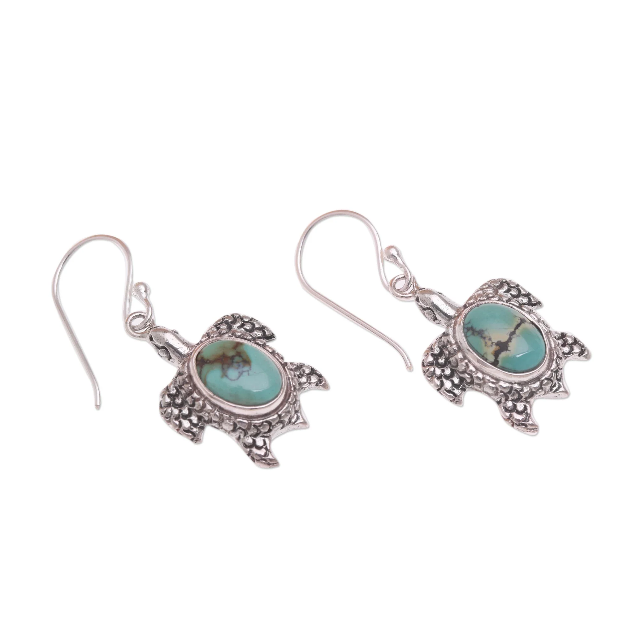 Turtle Pond Reconstituted Turquoise Turtle Earrings in Sterling Silver - Image 3