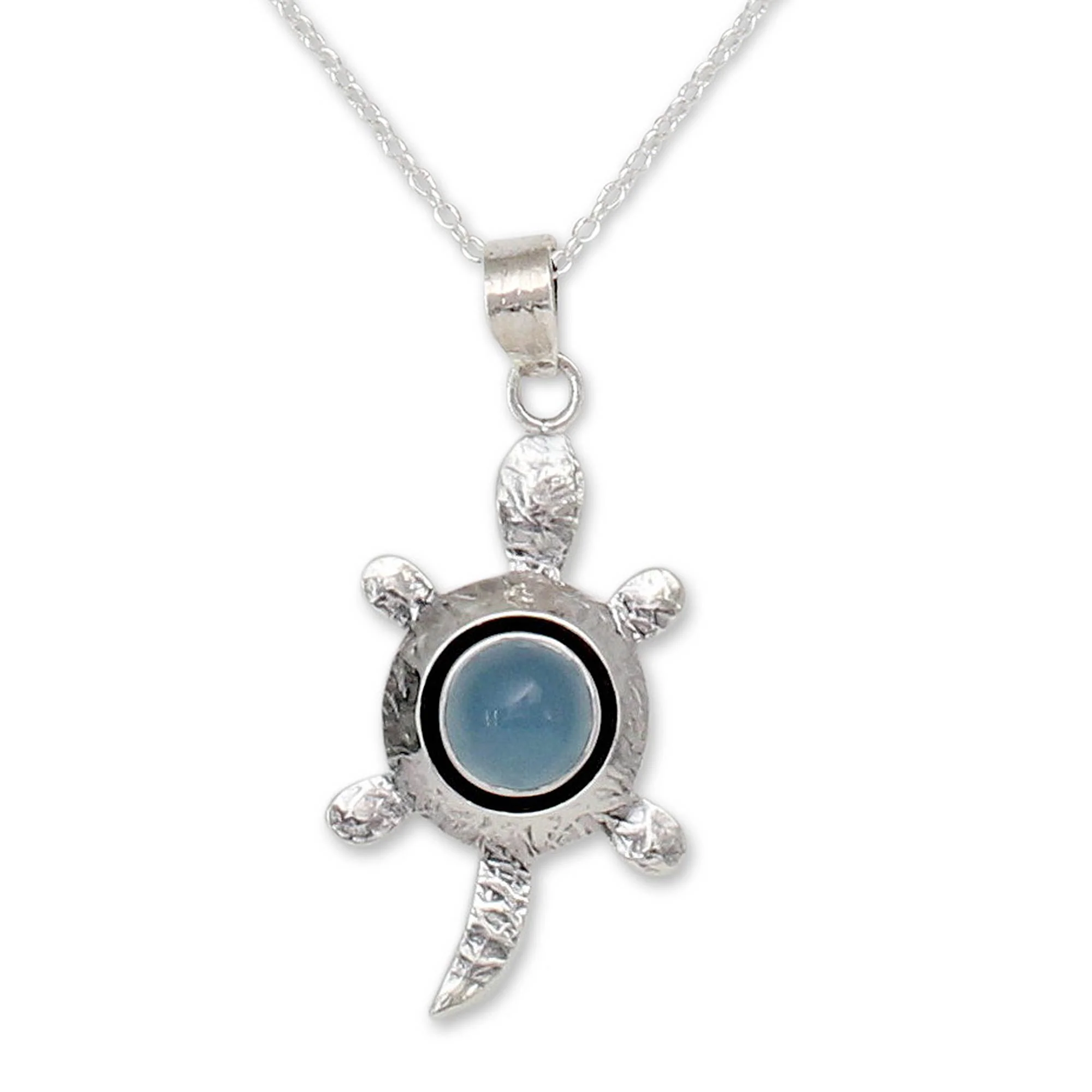 Turtle Wisdom Chalcedony and Silver Pendant Necklace - Image 2