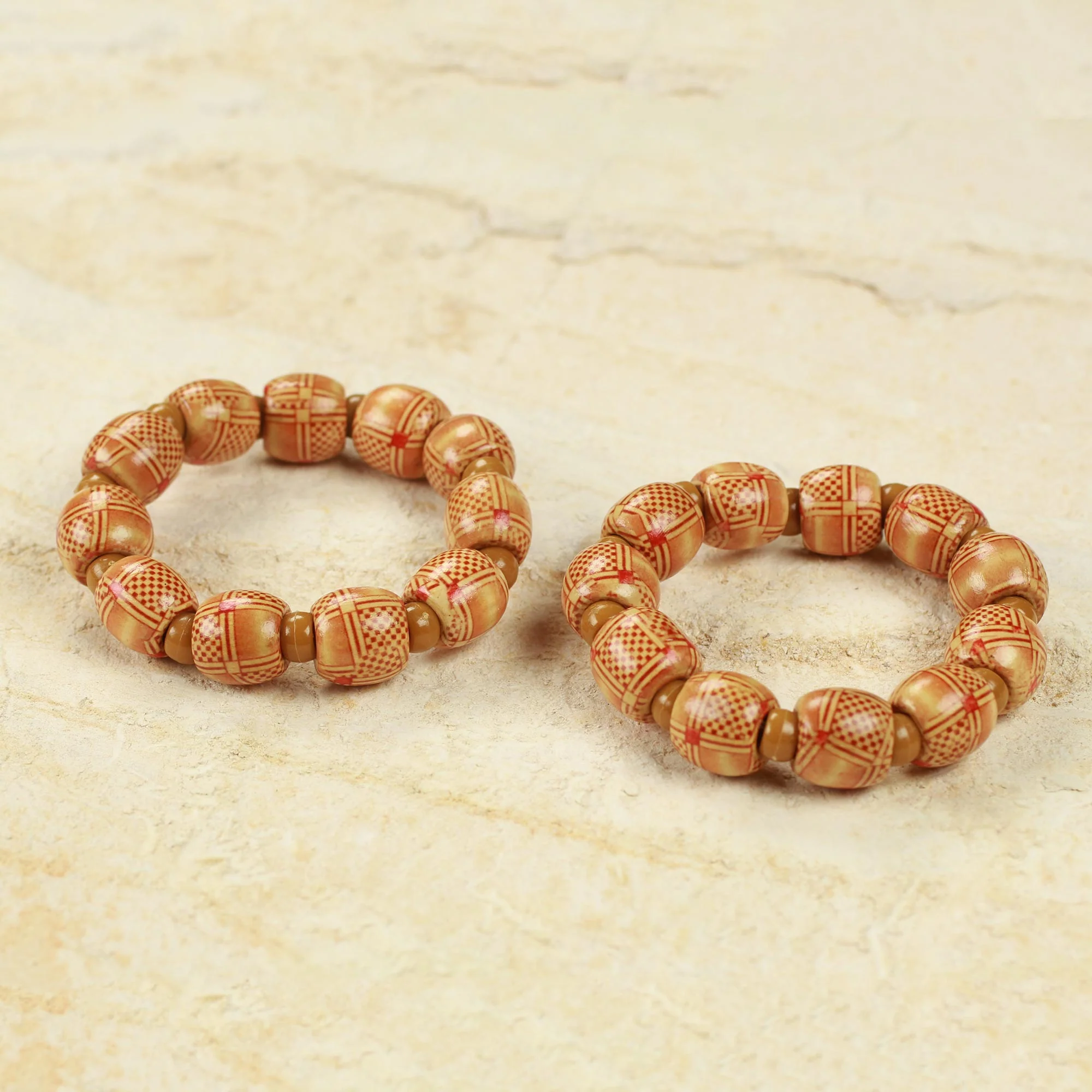 Twice Happy 2 Fair trade African Beaded Wood Stretch Bracelets - Image 3