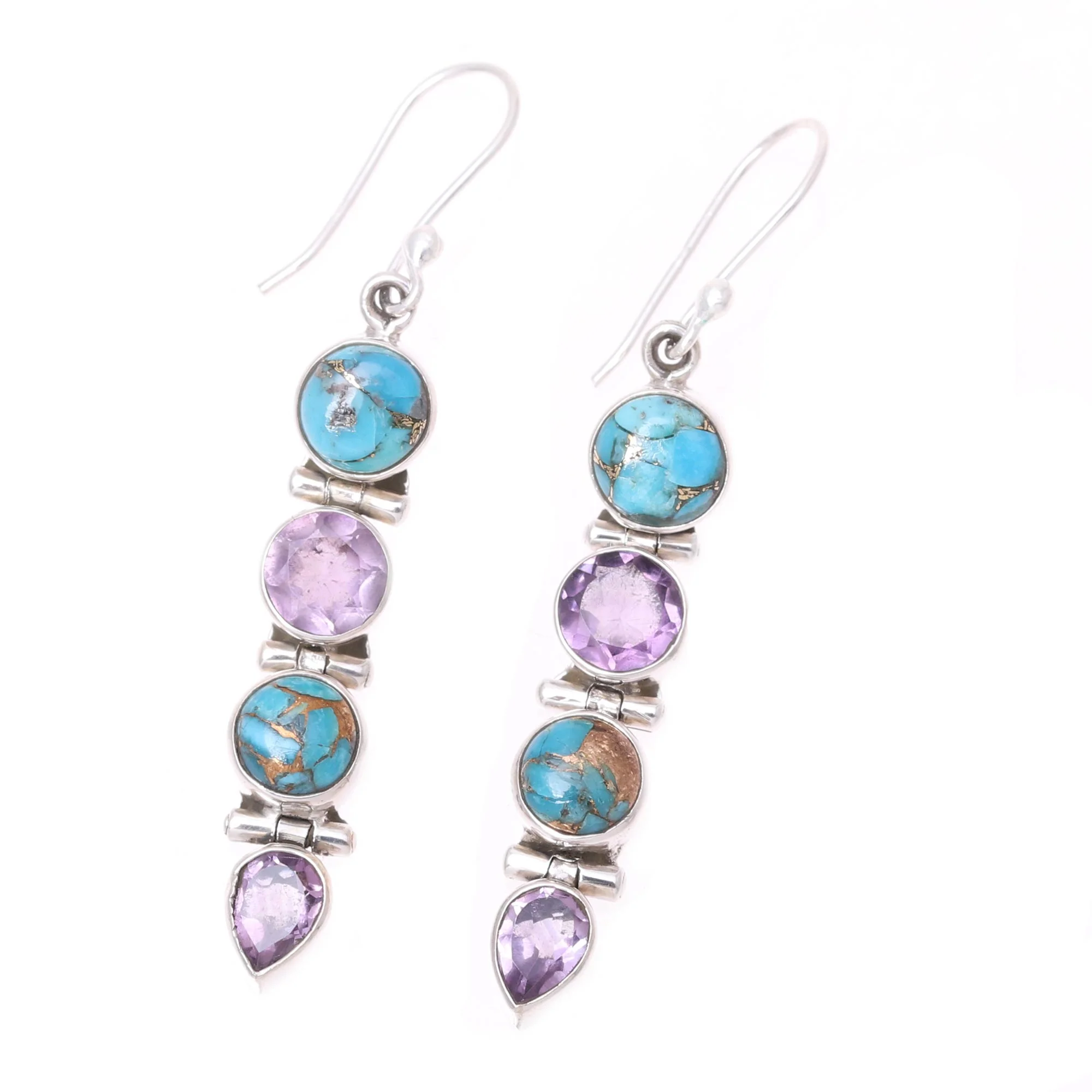 Twilight Falls Amethyst Composite Turquoise Sterling Silver Dangle Earrings - Image 4