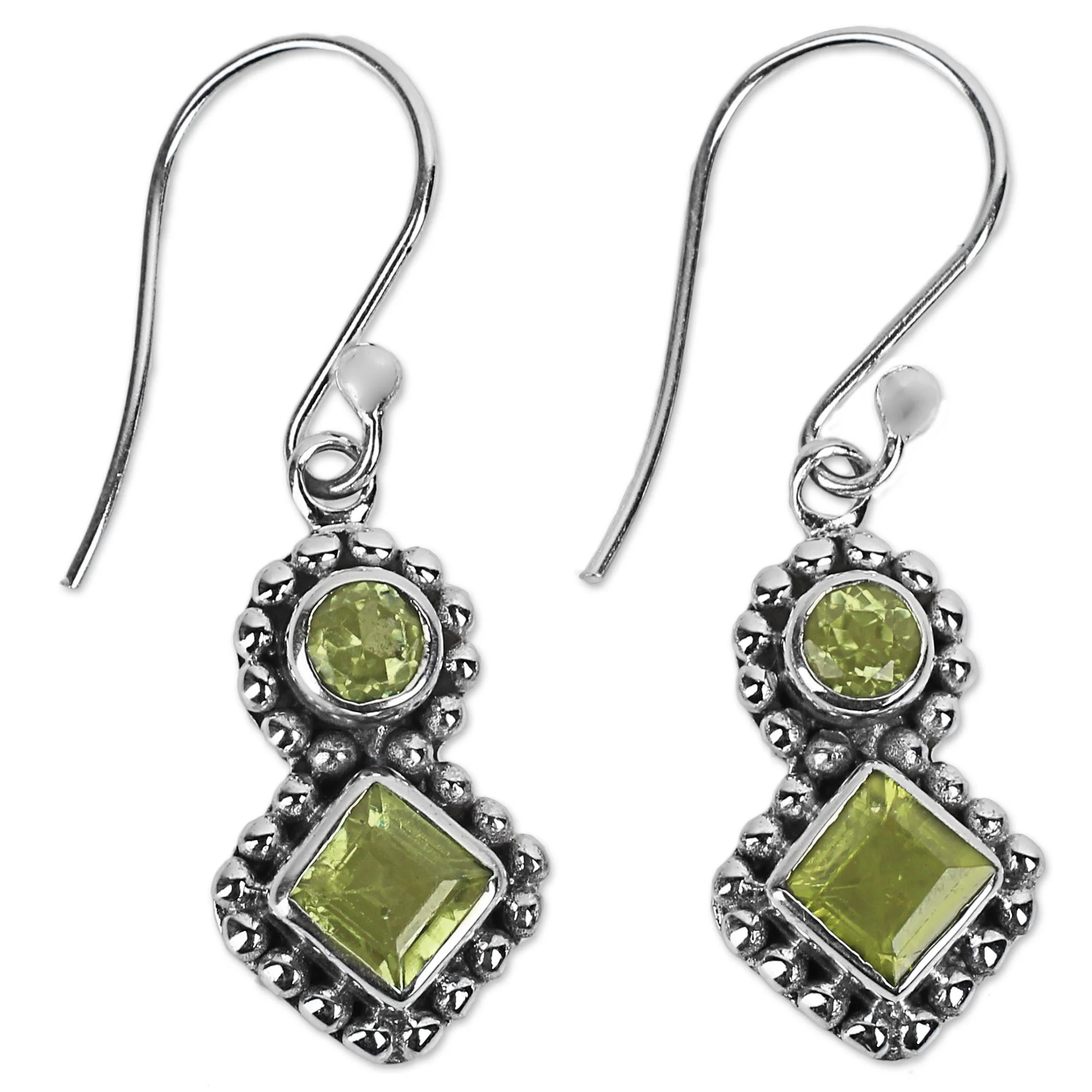 Twin Aura Peridot & Silver Dangle Earrings - Image 2