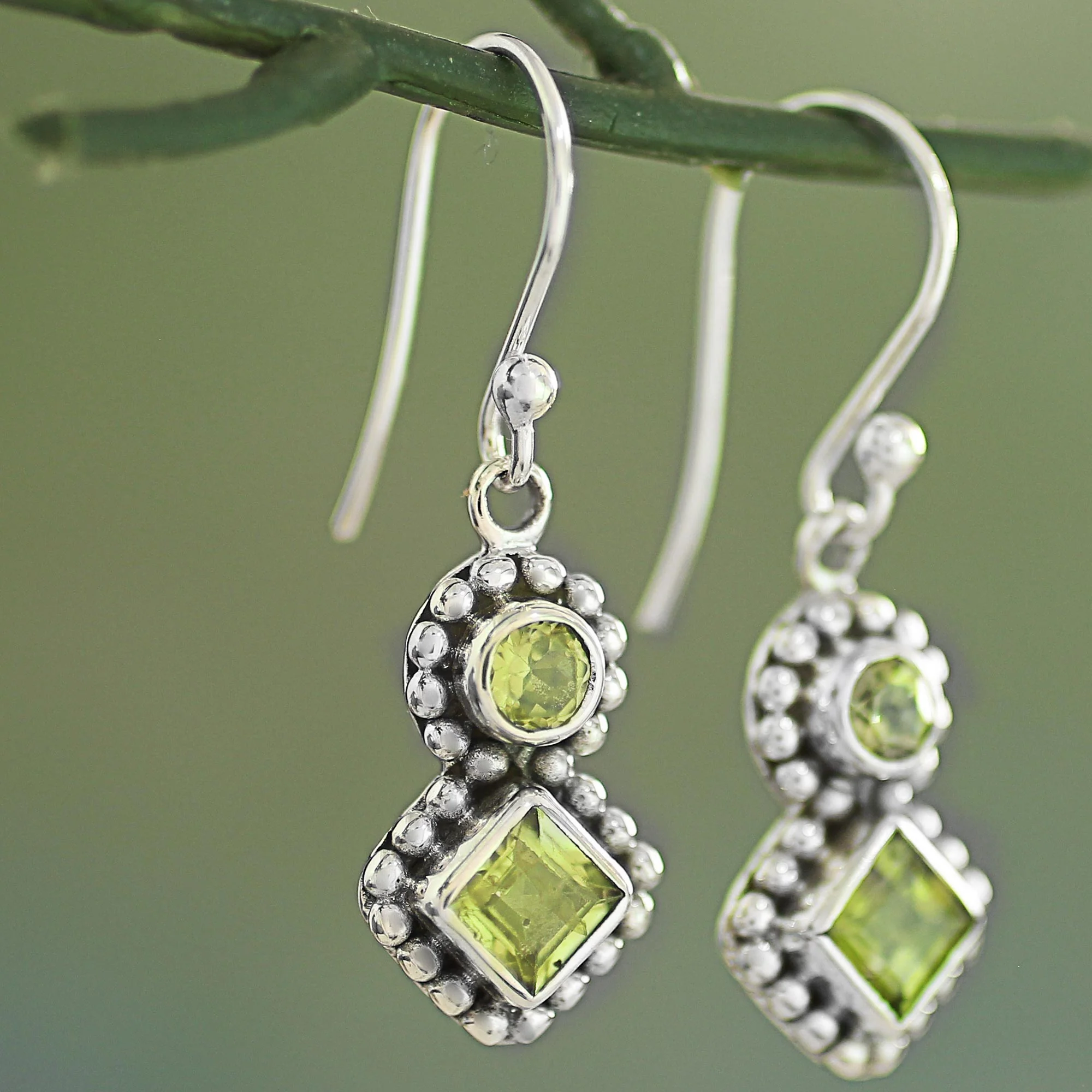 Twin Aura Peridot & Silver Dangle Earrings - Image 3