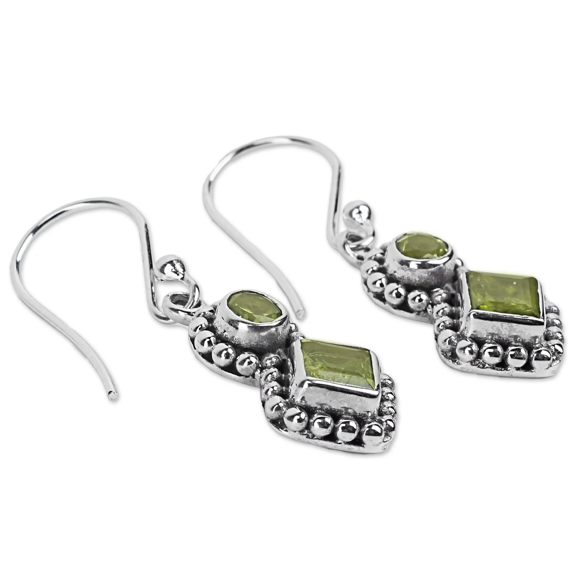 Twin Aura Peridot & Silver Dangle Earrings - Image 4