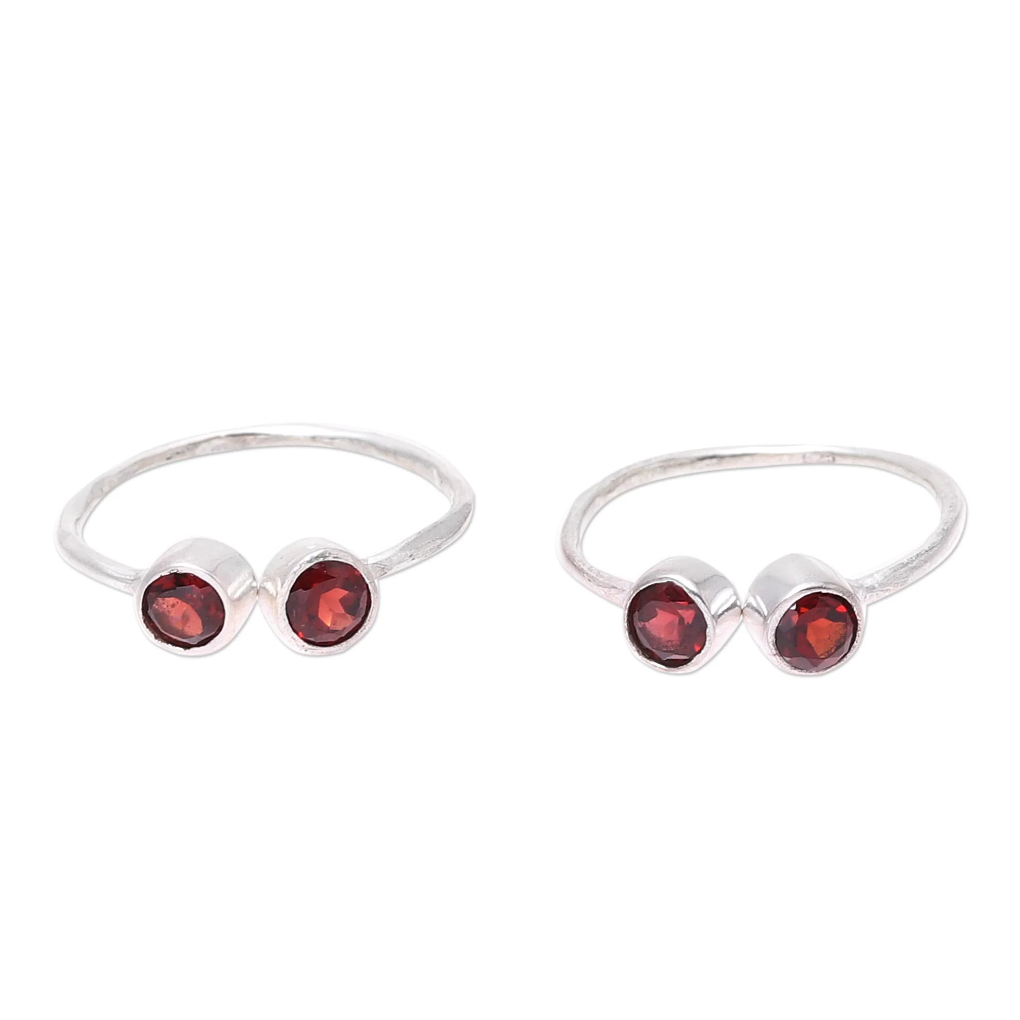 Twin Elegance Sparkling Garnet Toe Rings Crafted in India (Pair) - Image 2
