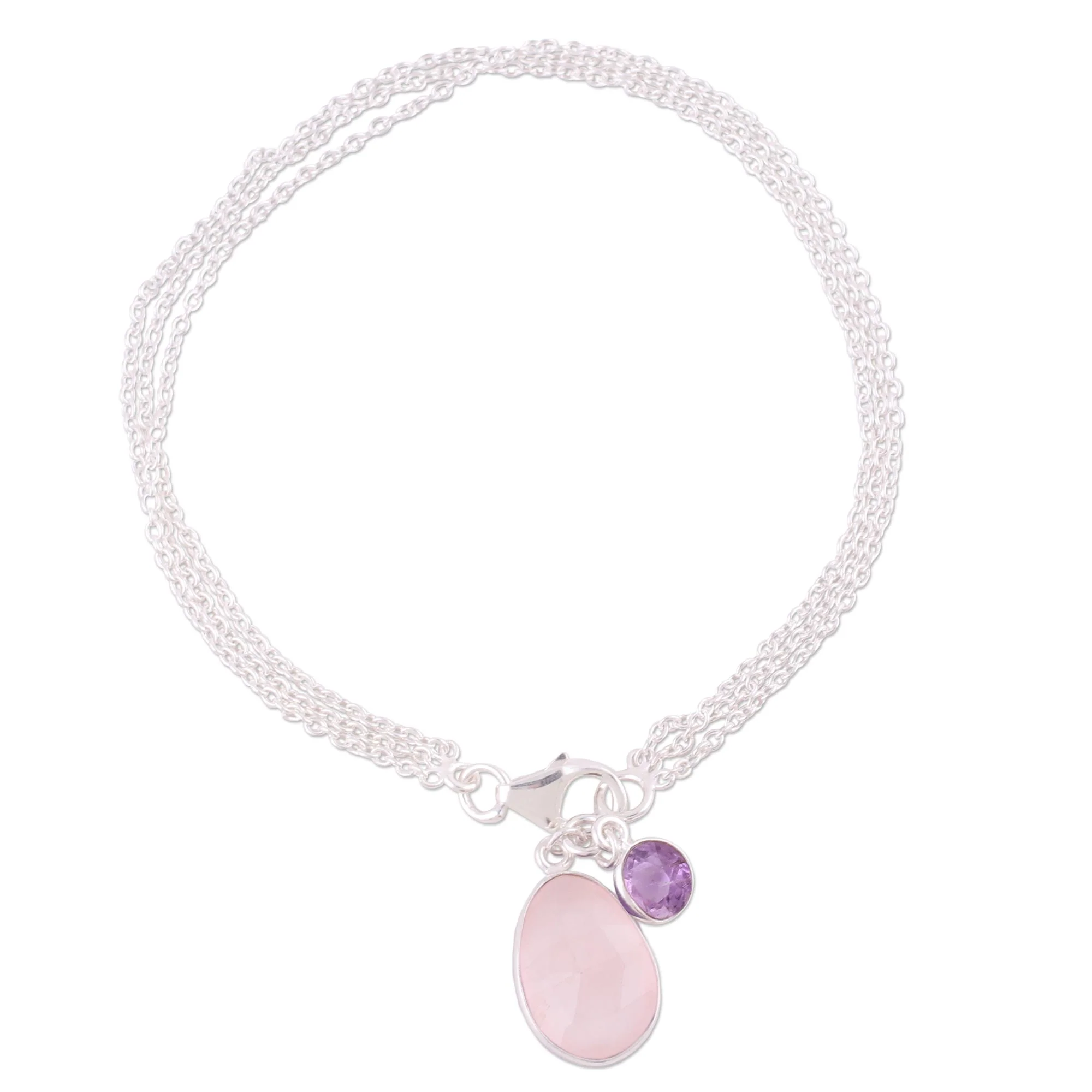 Twinkling Harmony Silver Rose Quartz Amethyst Bracelet - Image 2