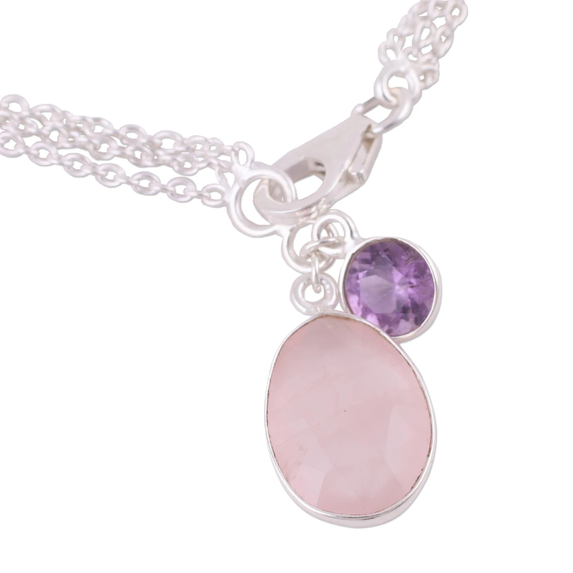 Twinkling Harmony Silver Rose Quartz Amethyst Bracelet - Image 4