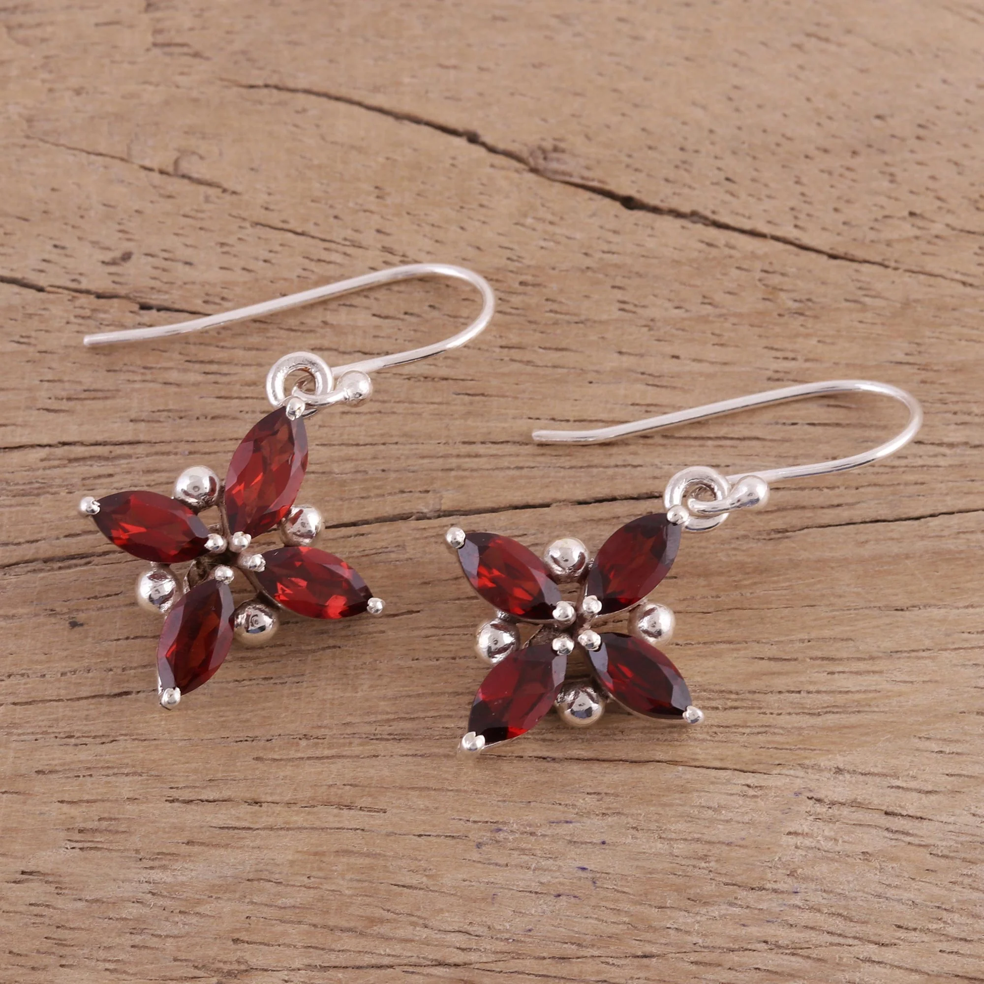 Twinkling Scarlet Garnet Earrings Set in Rhodium Plated Sterling Silver - Image 2