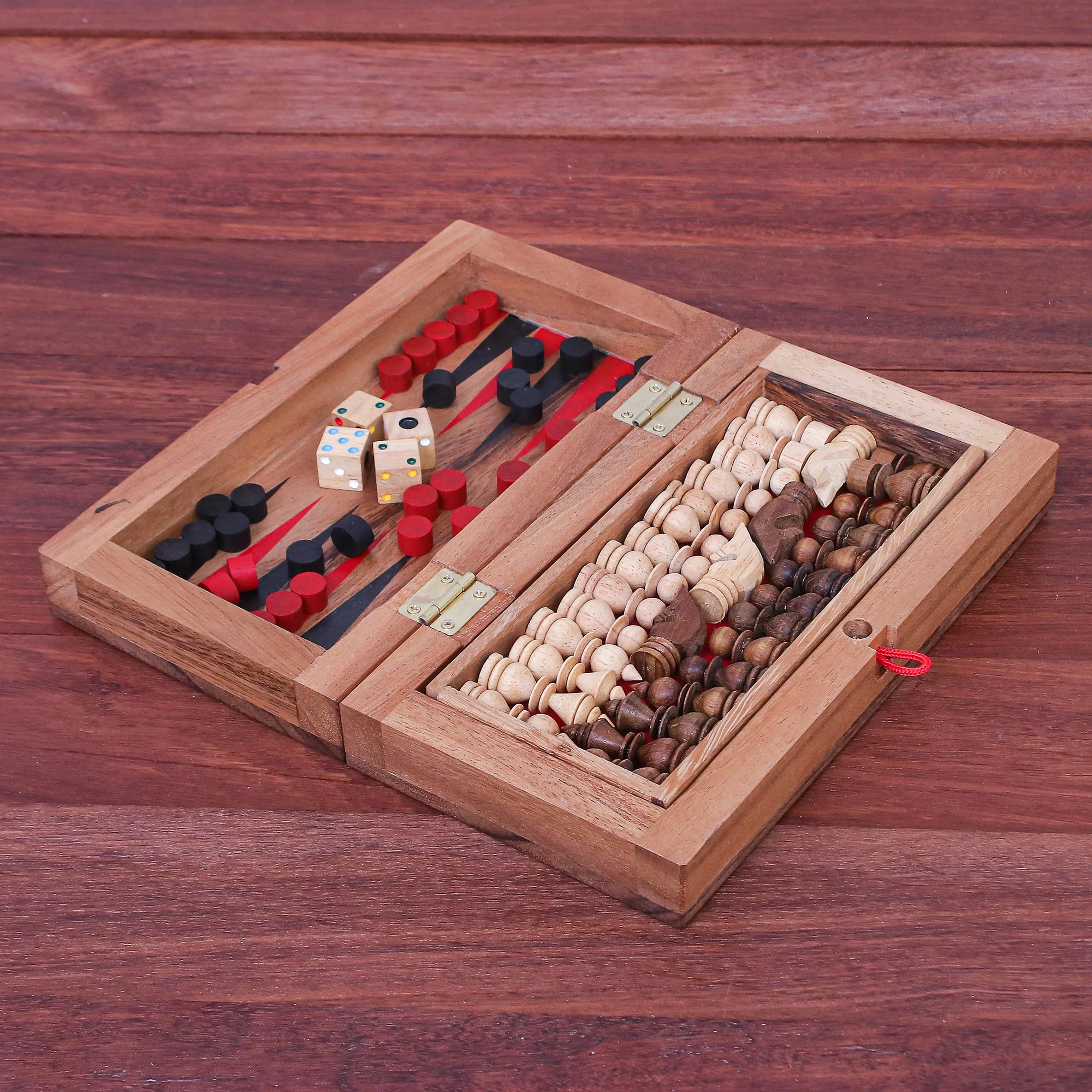 Two for One Handmade Raintree Wood Chess and Backgammon Game - Image 4