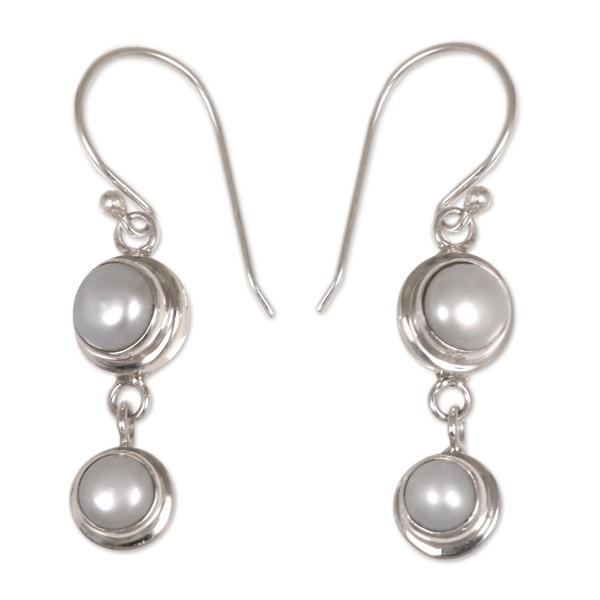 Two Full Moons Pearl & Silver Drop Earrings - Image 2
