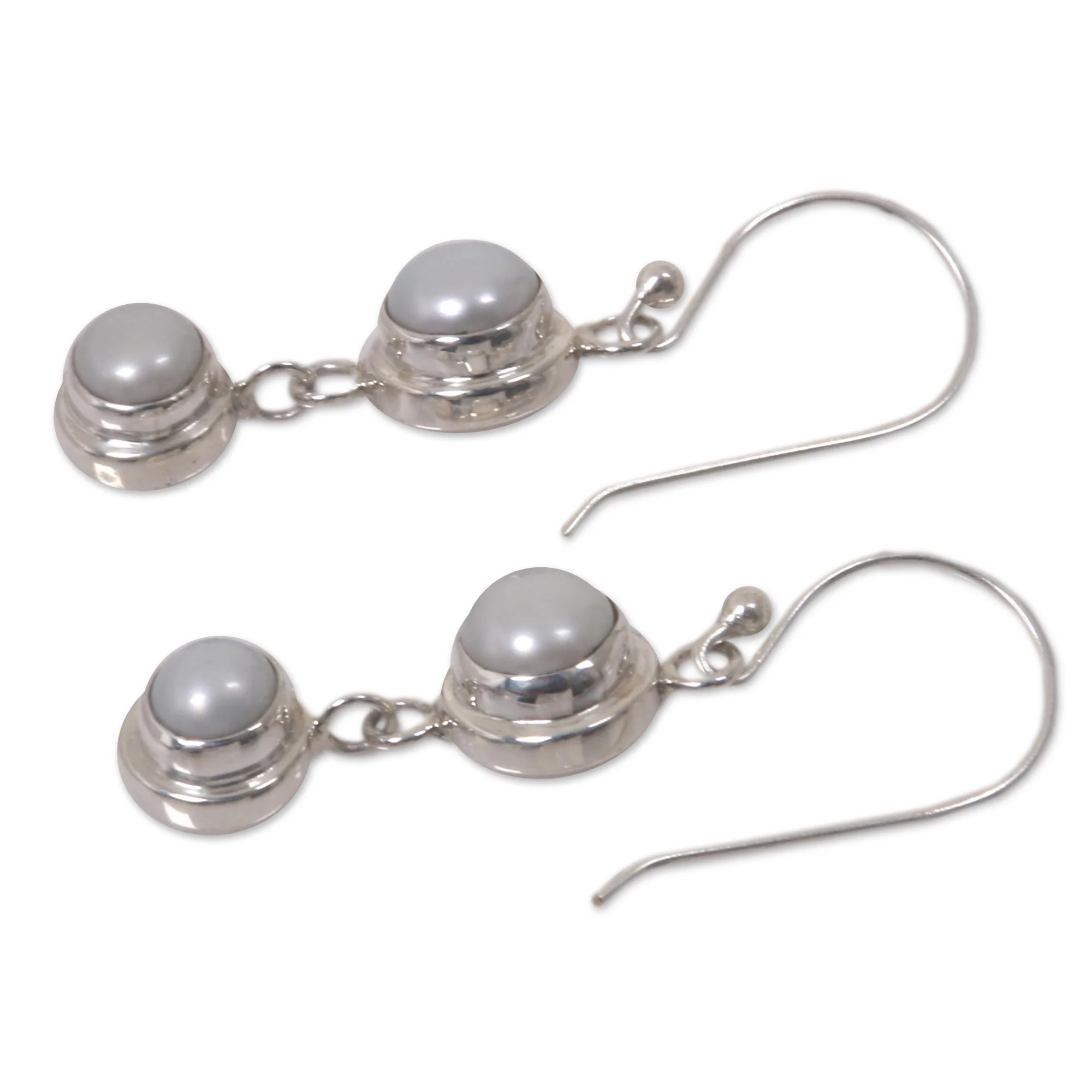Two Full Moons Pearl & Silver Drop Earrings - Image 5