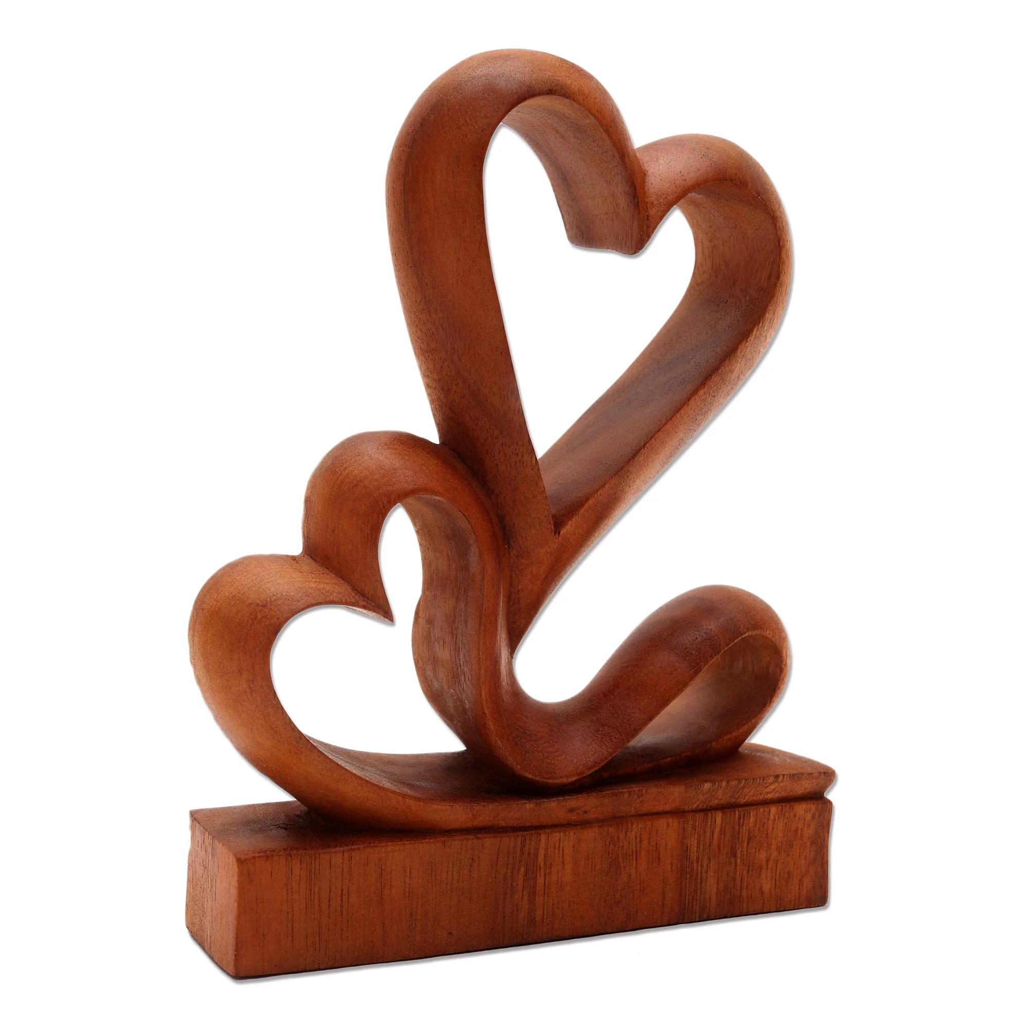 Two Hearts Carved Wood Romantic Sculpture - Image 4