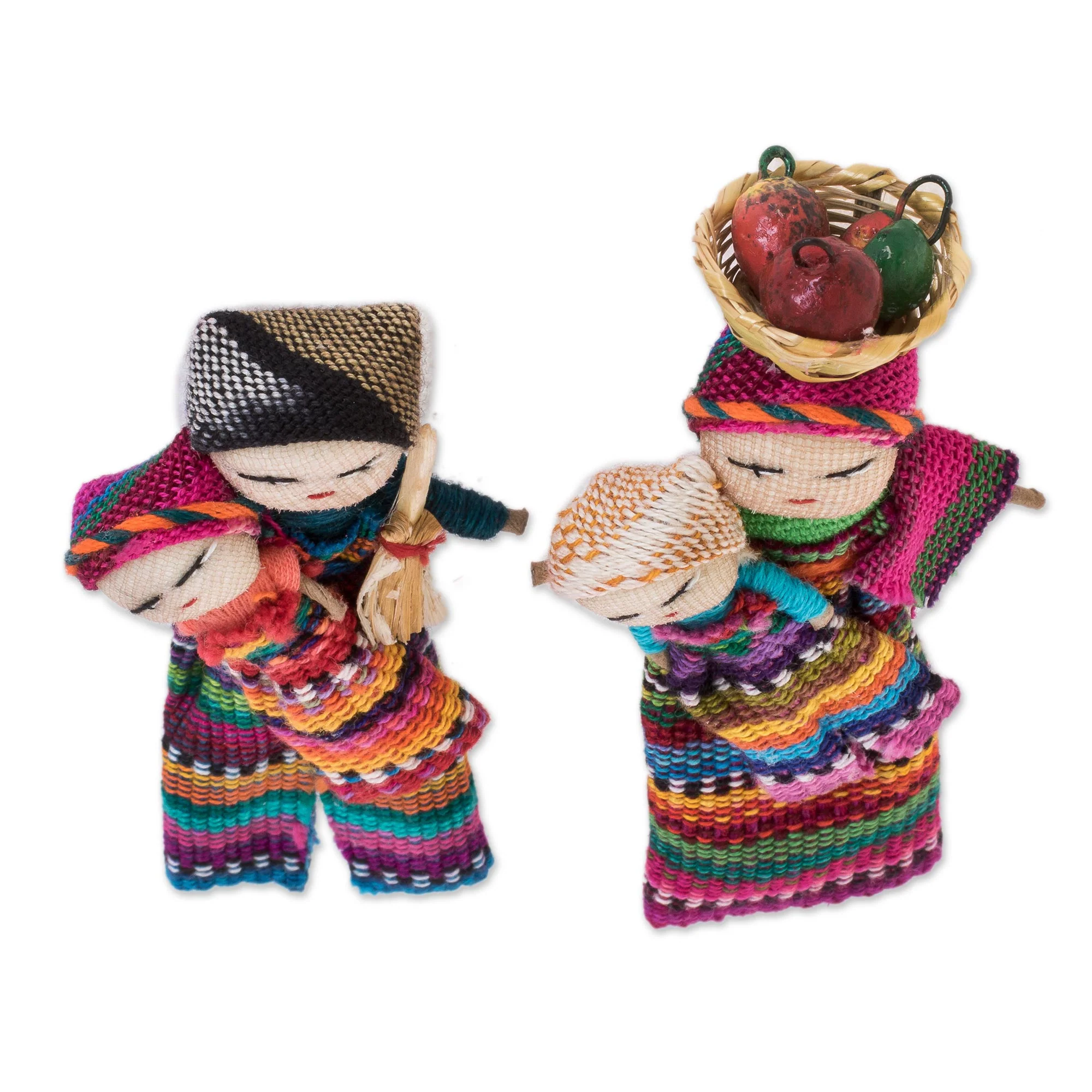 Two Mothers Handmade Cotton Worry Dolls from Guatemala (Pair) - Image 4