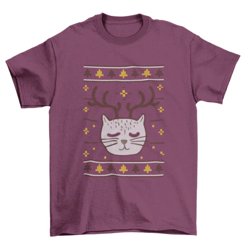 Ugly Christmas Sweater Cat T-Shirt - Image 2