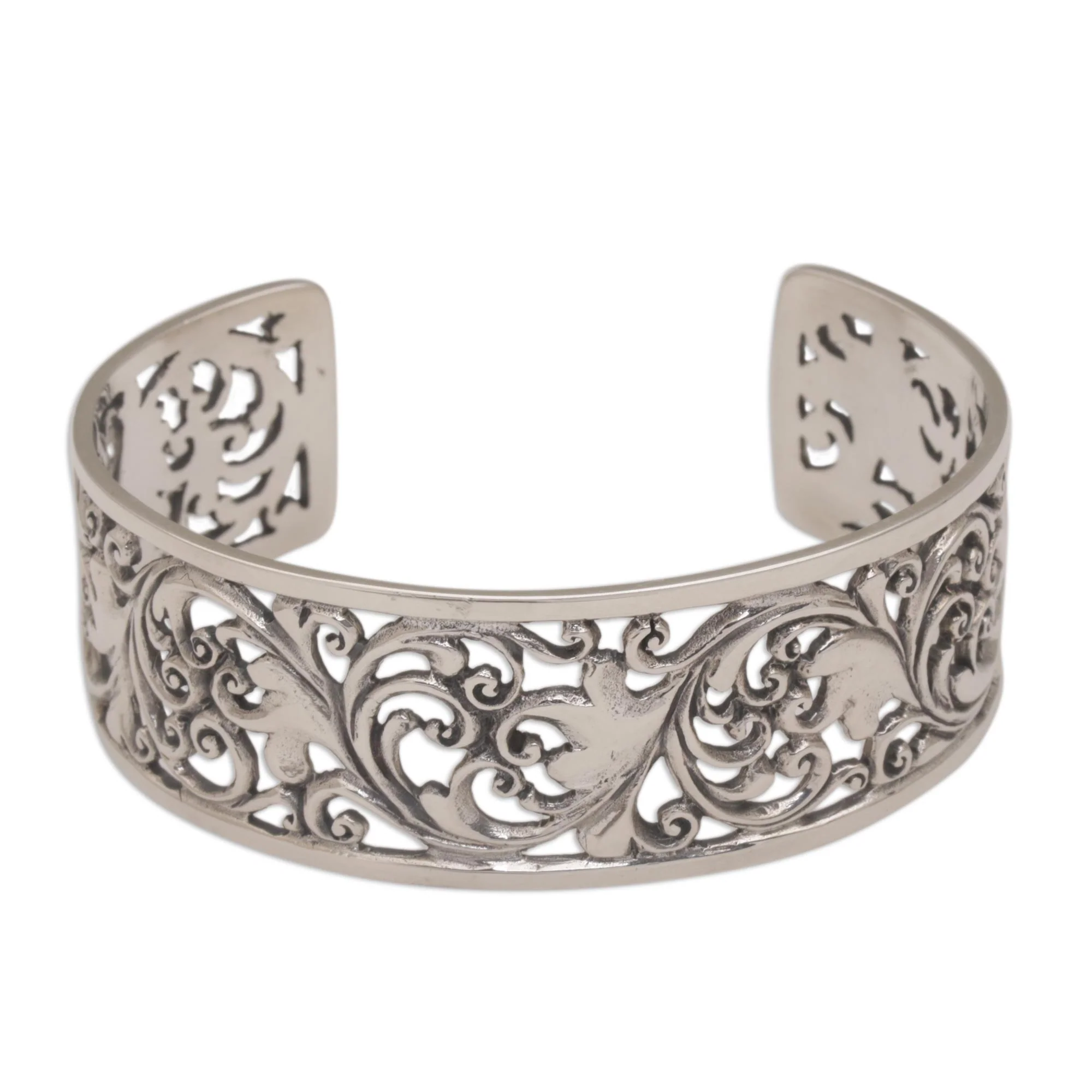 Undergrowth Detailed Sterling Silver Vine and Leaf Cuff Bracelet - Image 2