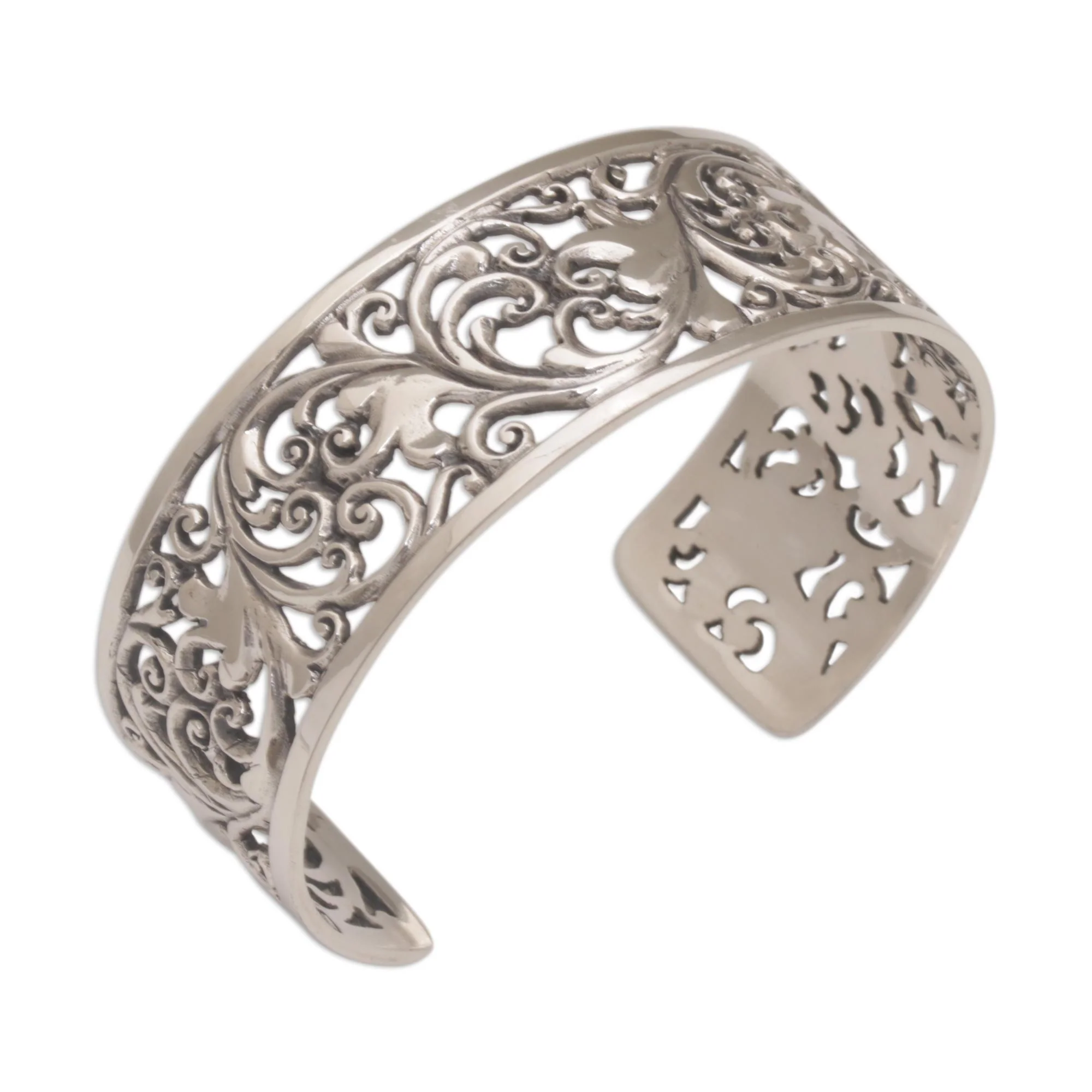 Undergrowth Detailed Sterling Silver Vine and Leaf Cuff Bracelet - Image 5