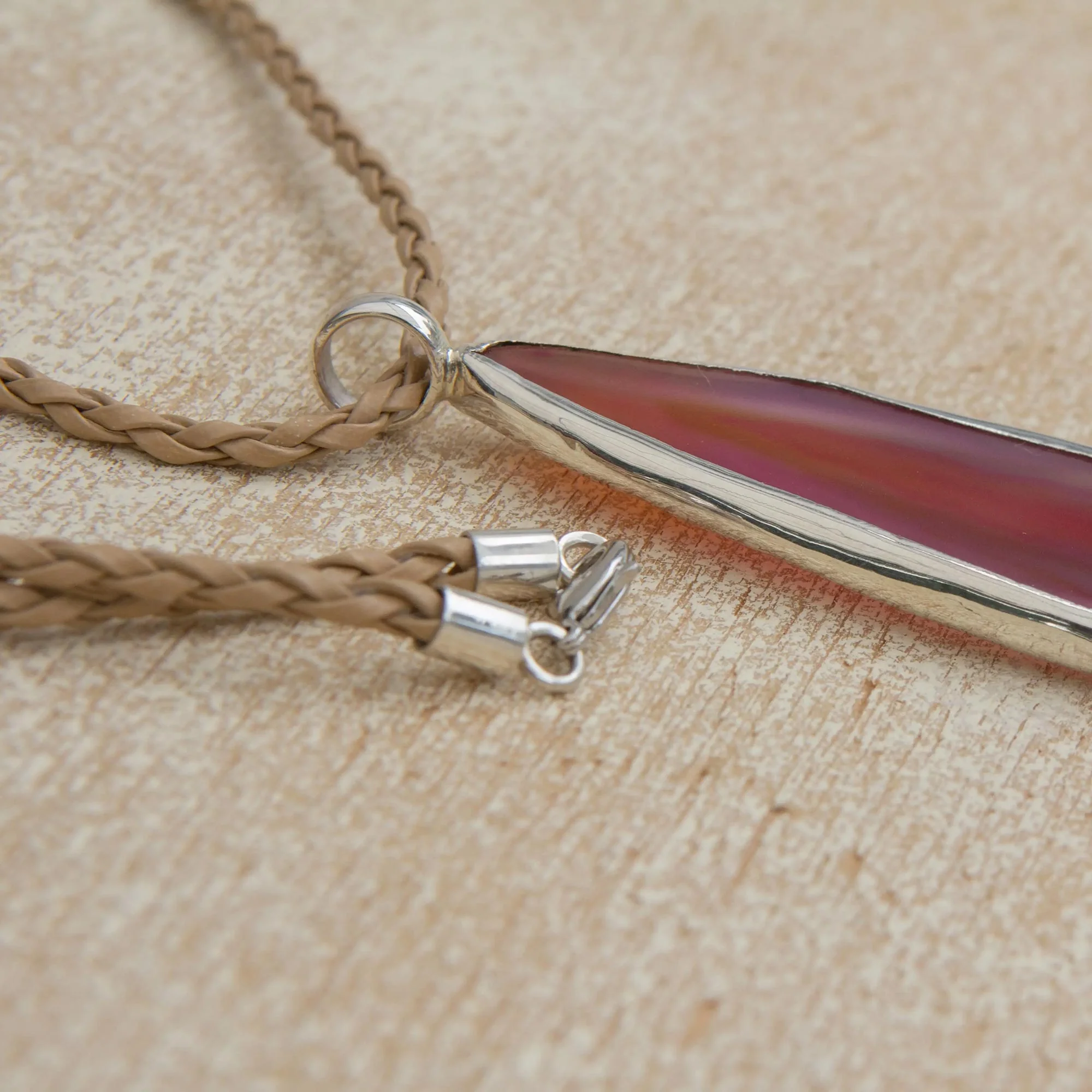 Uniquely Pink Agate and Sterling Silver on Leather Necklace - Image 4