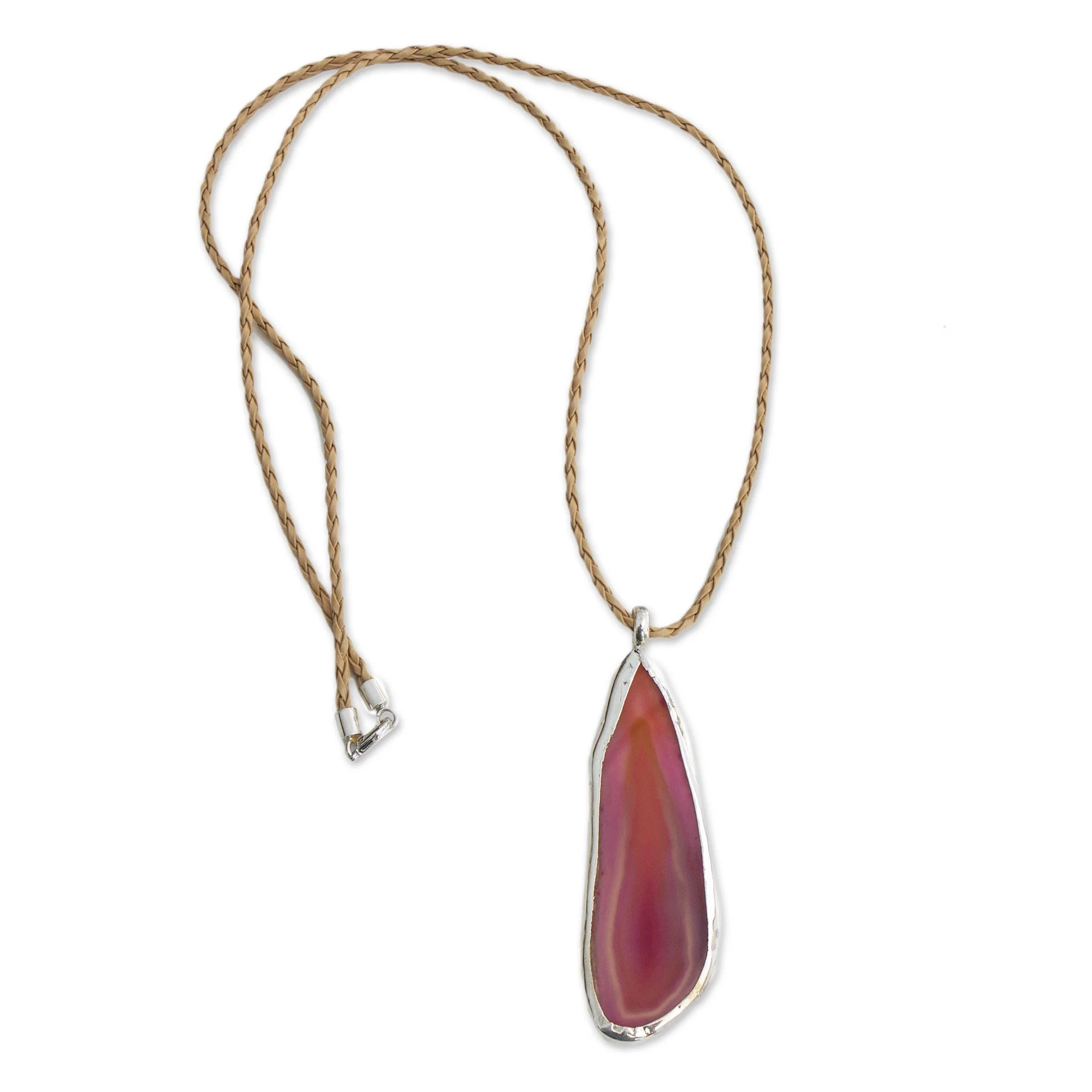 Uniquely Pink Agate and Sterling Silver on Leather Necklace - Image 5
