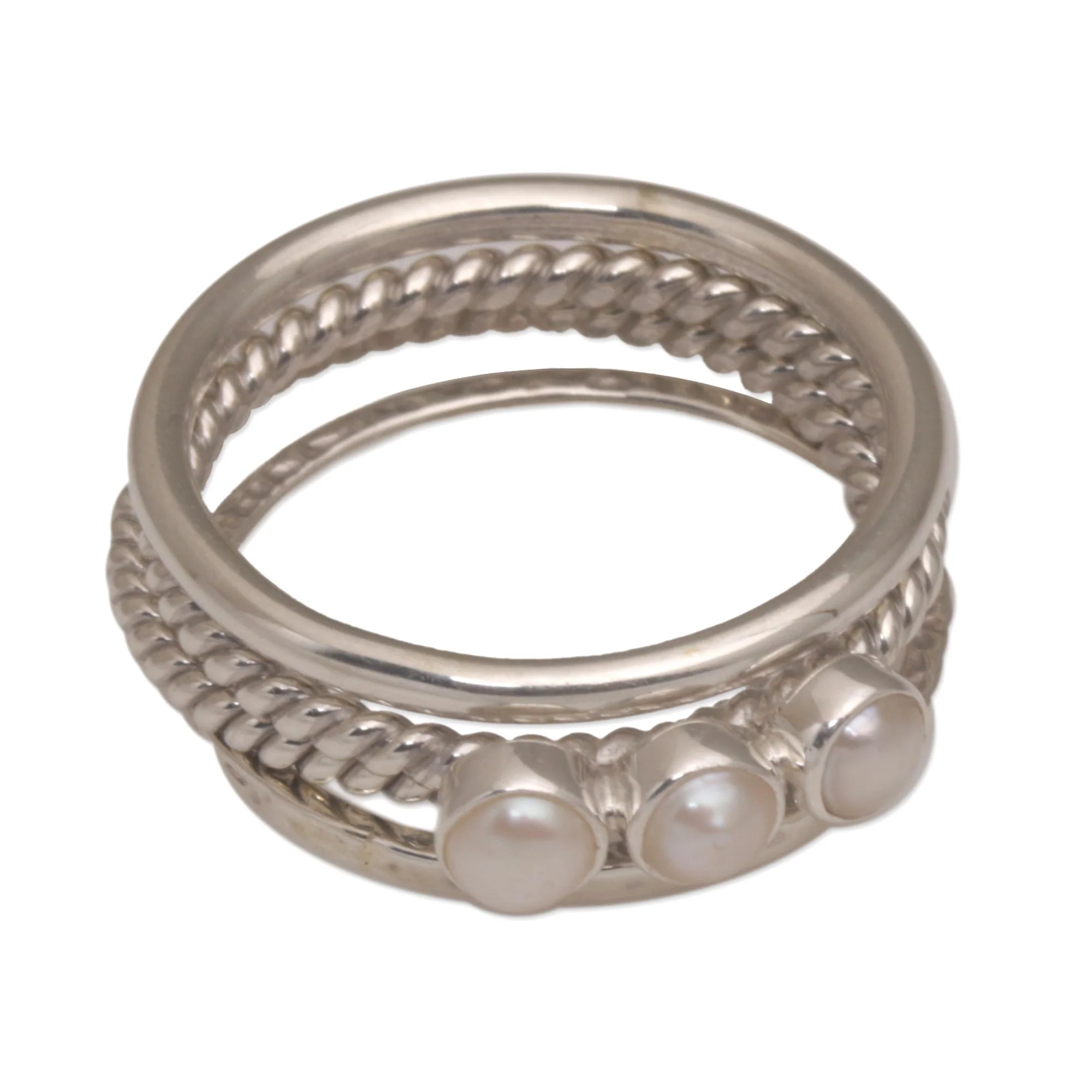 United Moons 925 Sterling Silver Cultured Pearl Stacking Rings (Set of 4) - Image 2