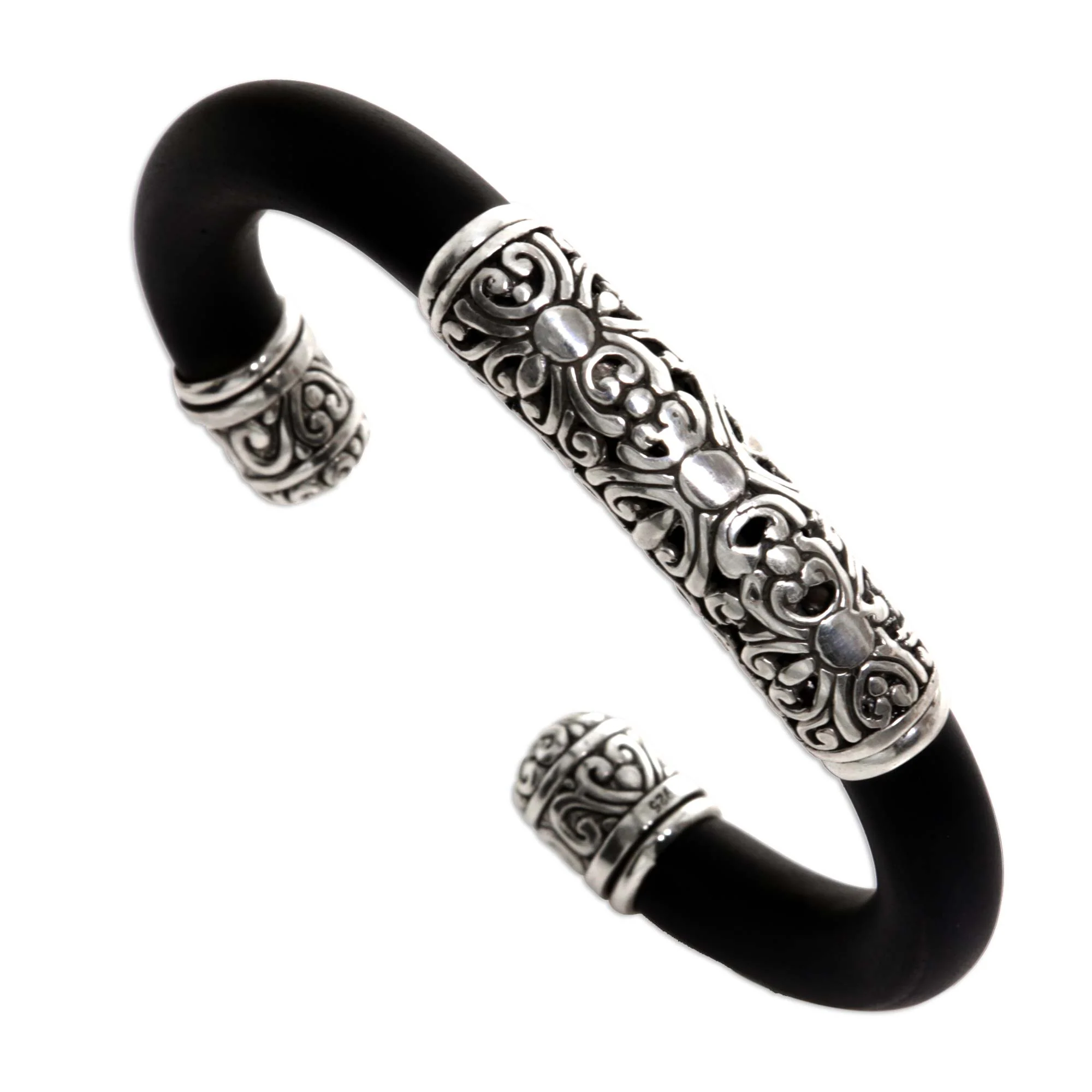 Untouched Pearl & Silver Rubber Bangle Bracelet - Image 2