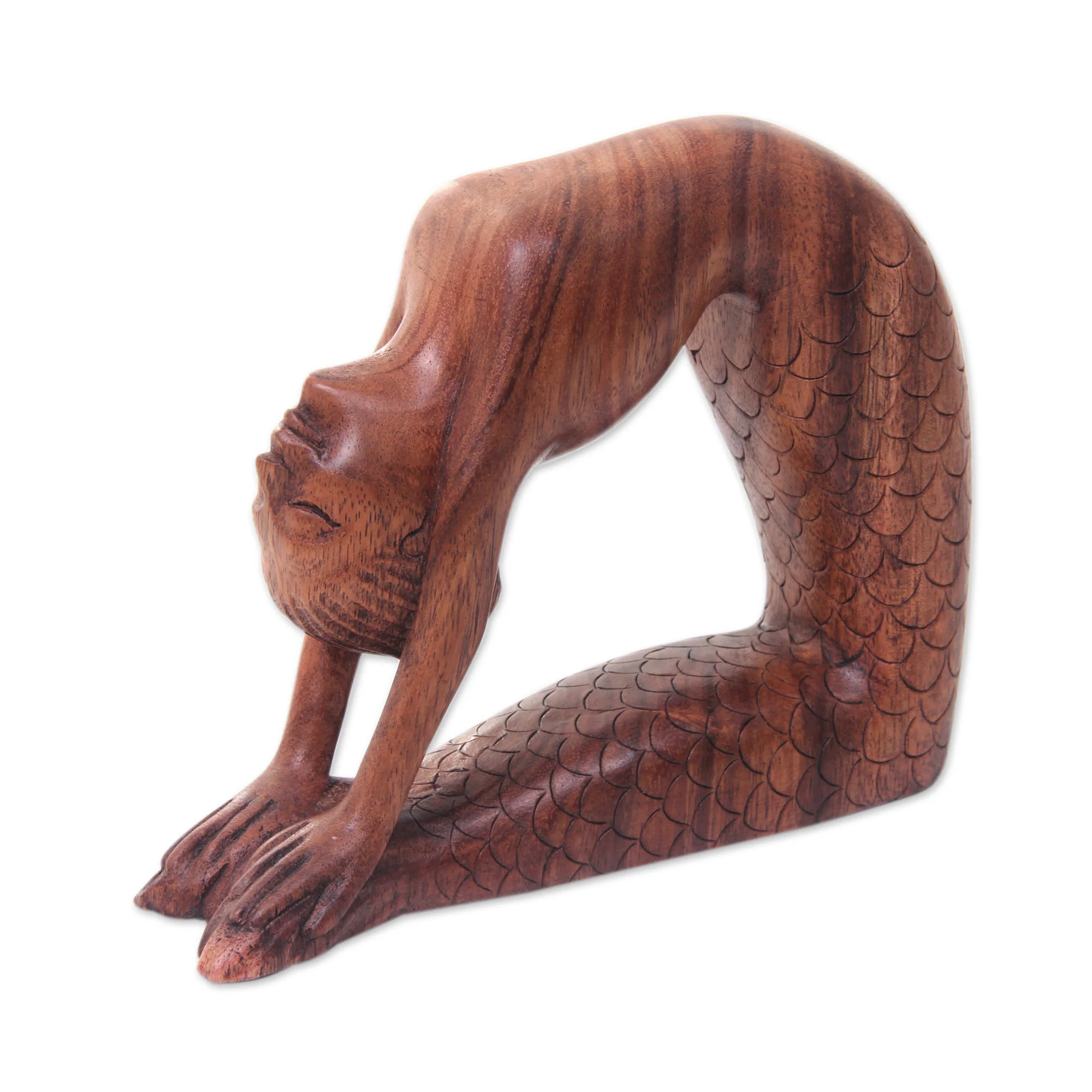 Ustrasana Mermaid Hand Carved Signed Balinese Mermaid Sculpture - Image 4