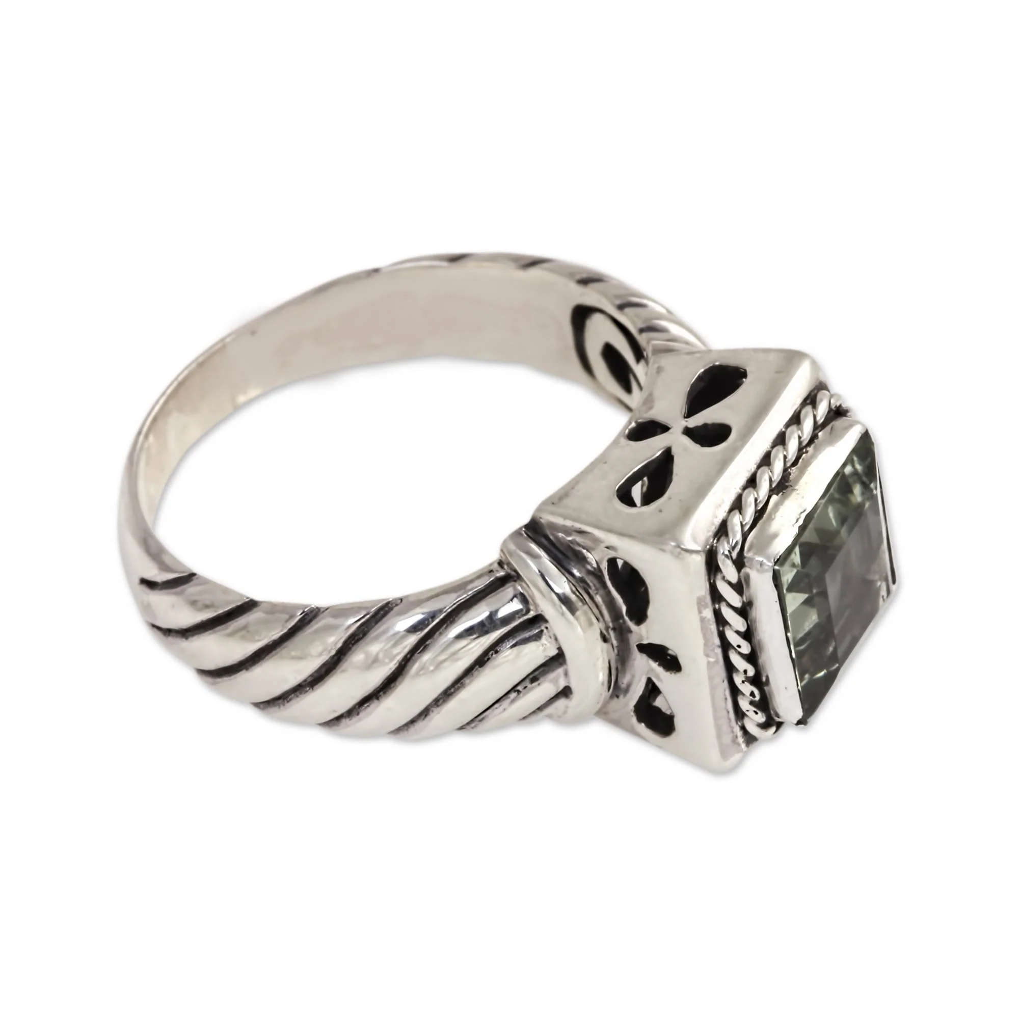 Valiance Men's Prasiolite and Sterling Silver Ring from Bali - Image 3