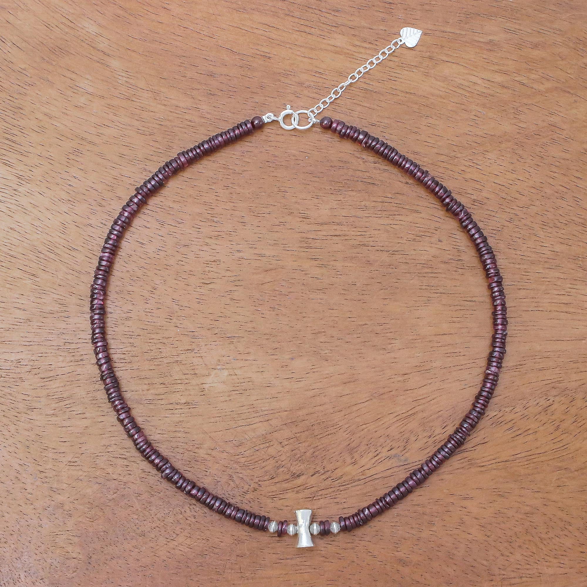 Velvet Love Garnet and Karen Silver Beaded Necklace from Thailand - Image 3