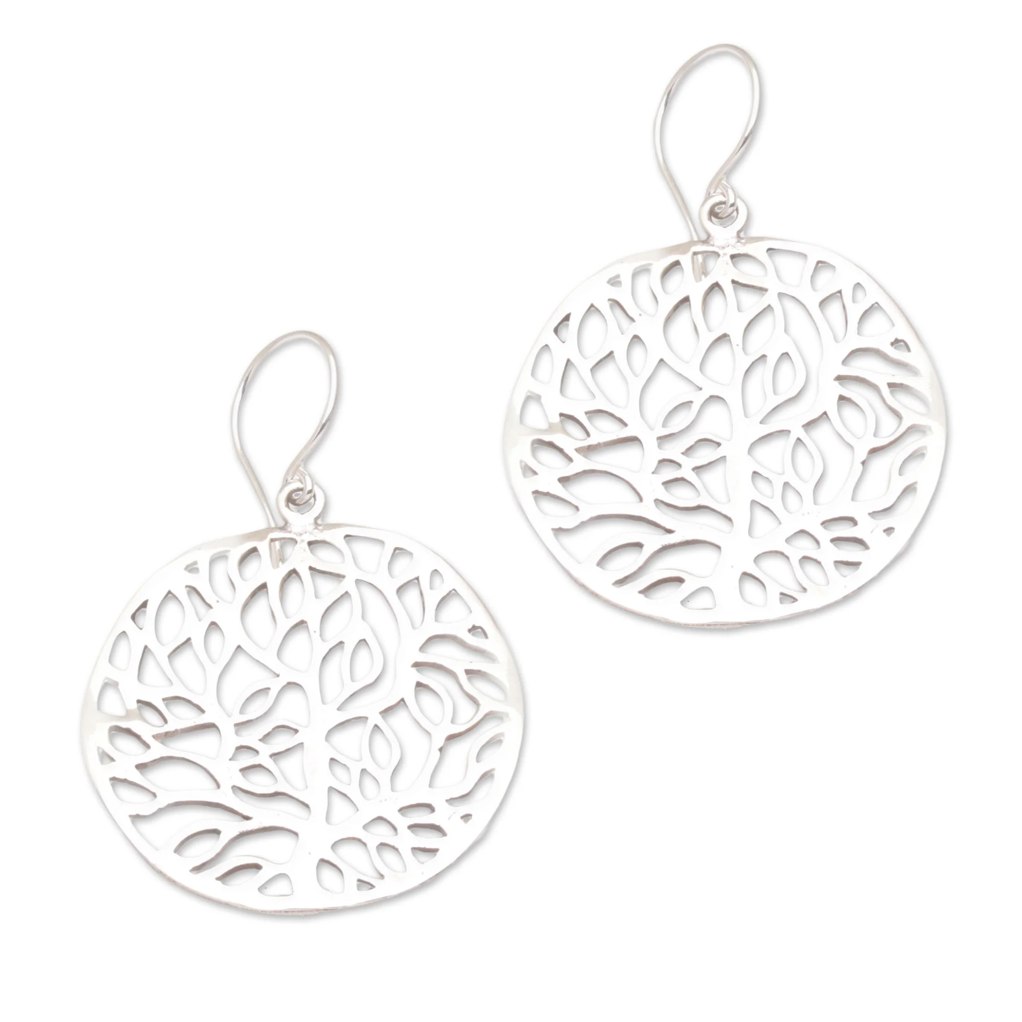 Venation Hand Crafted Sterling Silver Dangle Earrings from Bali - Image 2