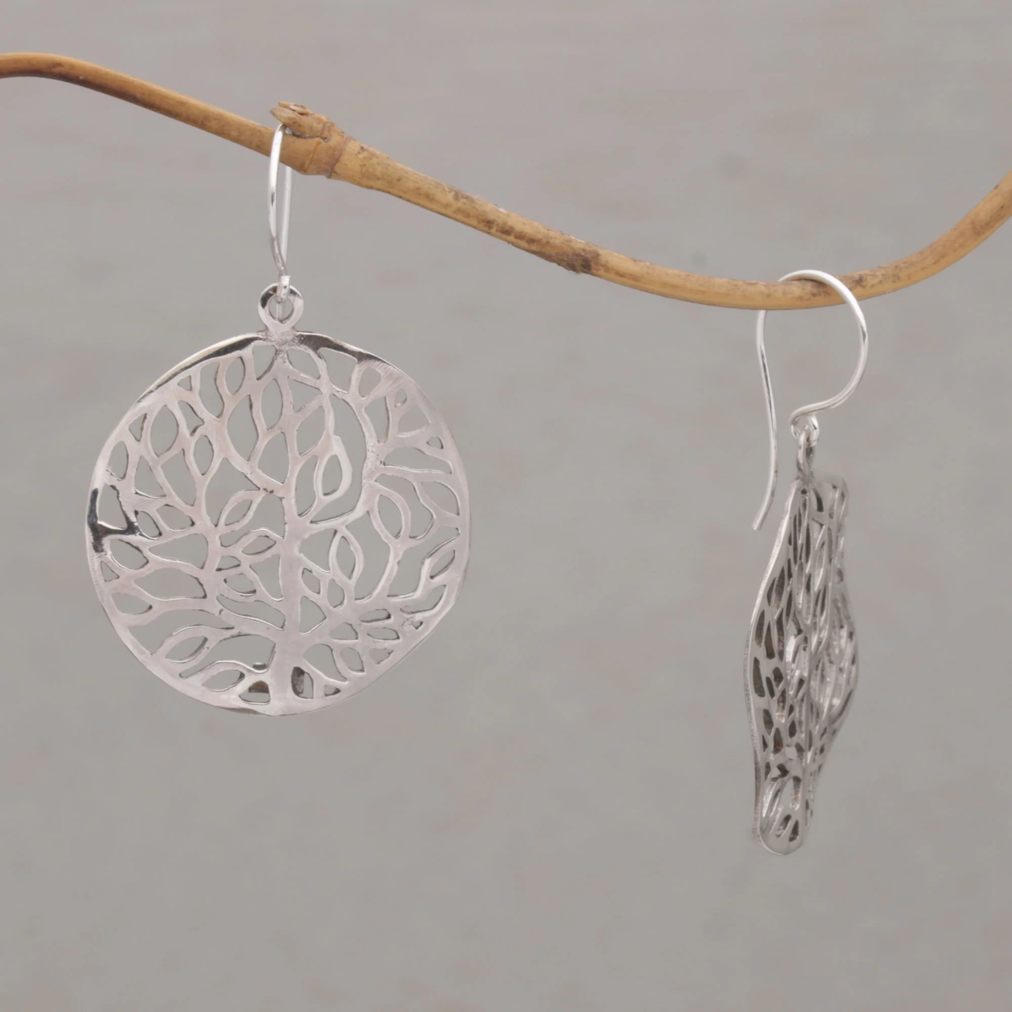 Venation Hand Crafted Sterling Silver Dangle Earrings from Bali - Image 3