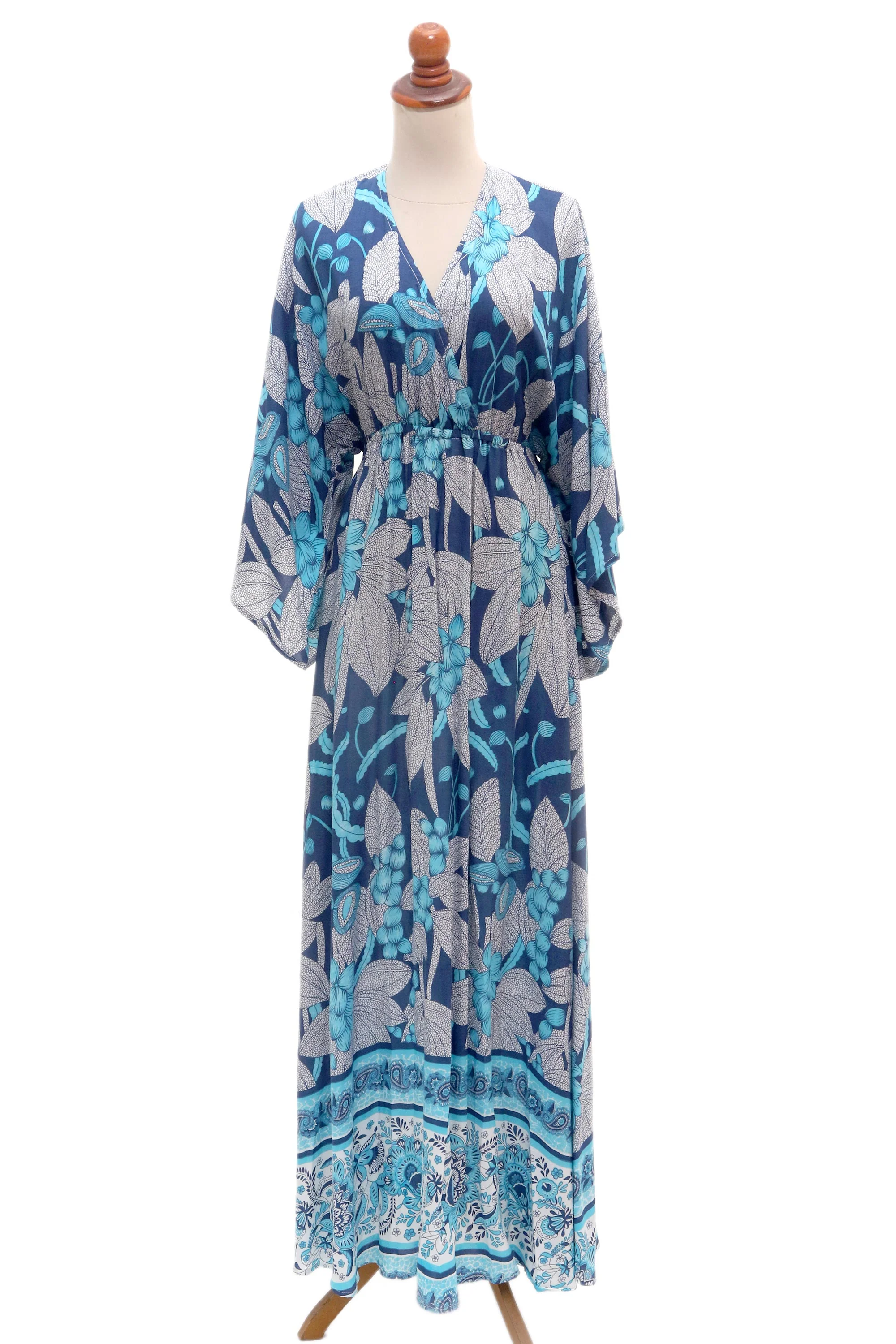 Venus Garden Blue Print Rayon Caftan-Style Maxidress - Image 2