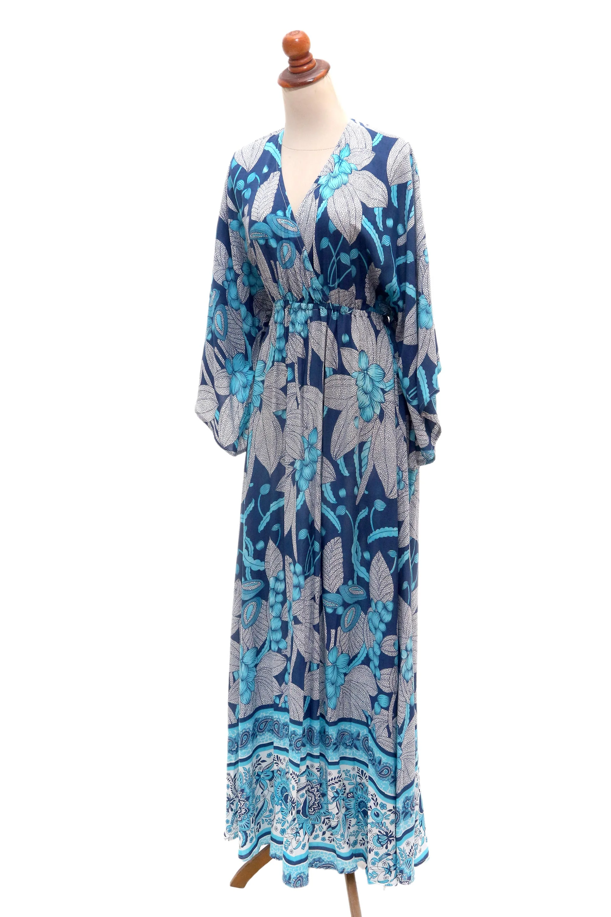 Venus Garden Blue Print Rayon Caftan-Style Maxidress - Image 5