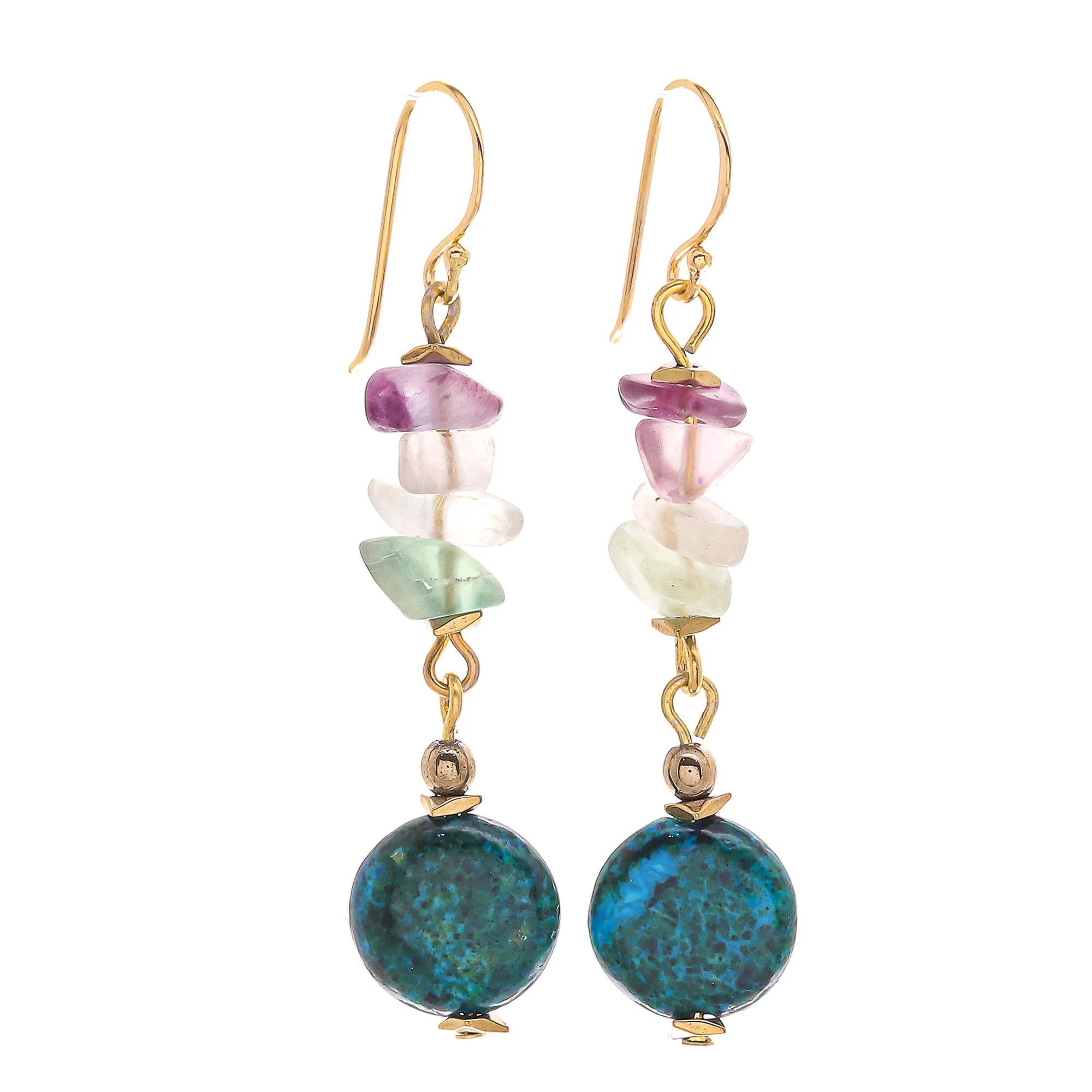 Venus Garden Hand Made Gold-Plated Multi-Gemstone Dangle Earrings - Image 2