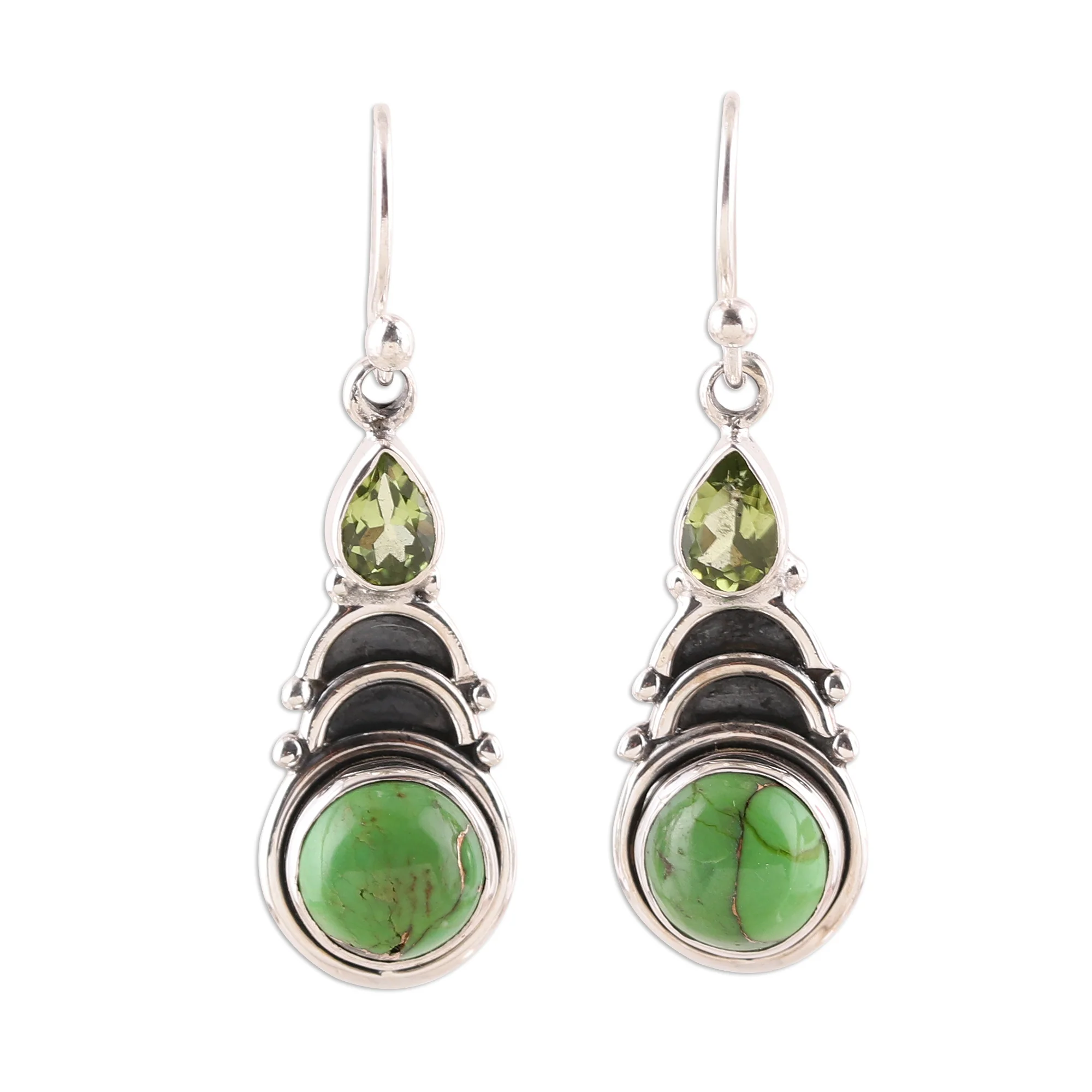 Verdant Arches Peridot and Green Composite Turquoise Dangle Earrings - Image 2