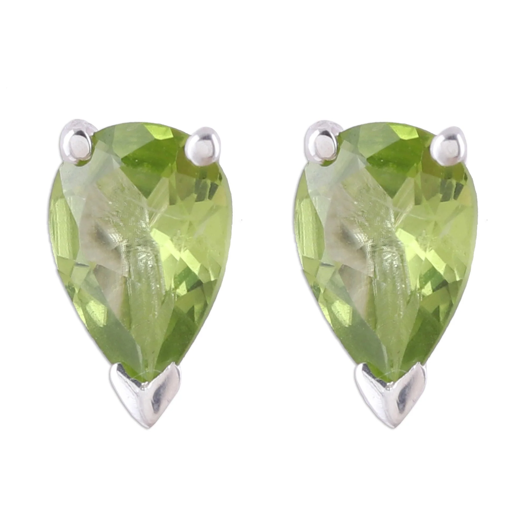 Verdant Gleam Faceted Peridot Stud Earrings Crafted in India - Image 2