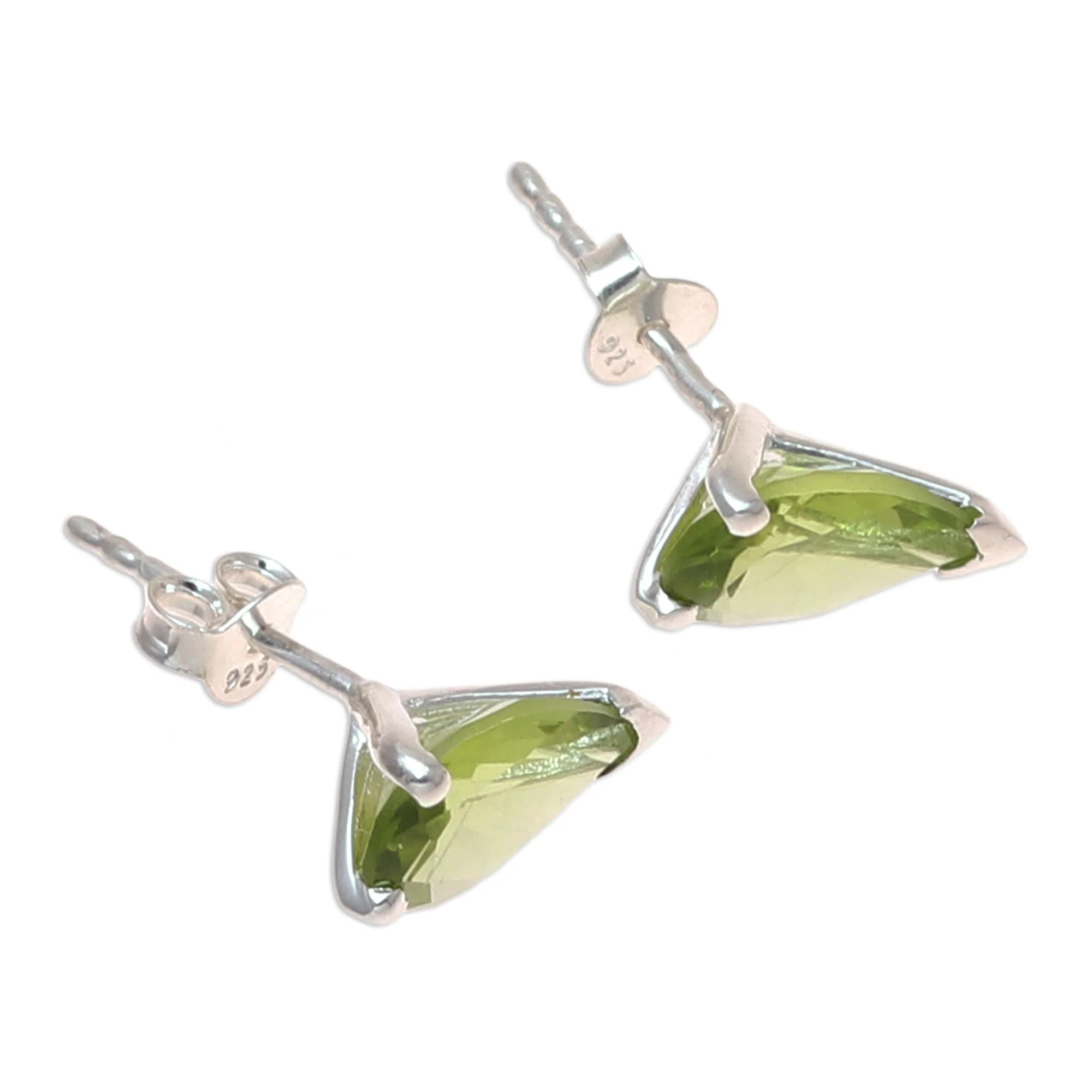 Verdant Gleam Faceted Peridot Stud Earrings Crafted in India - Image 4