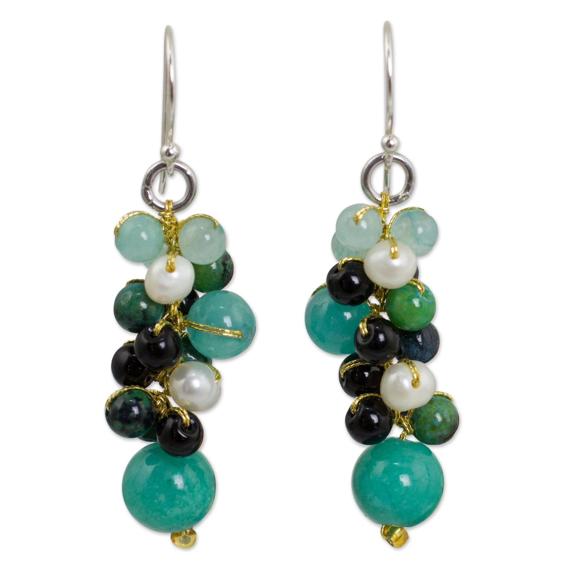 Verdant Vineyard Thai Pearl Green Agate Quartz Cluster Earrings - Image 2