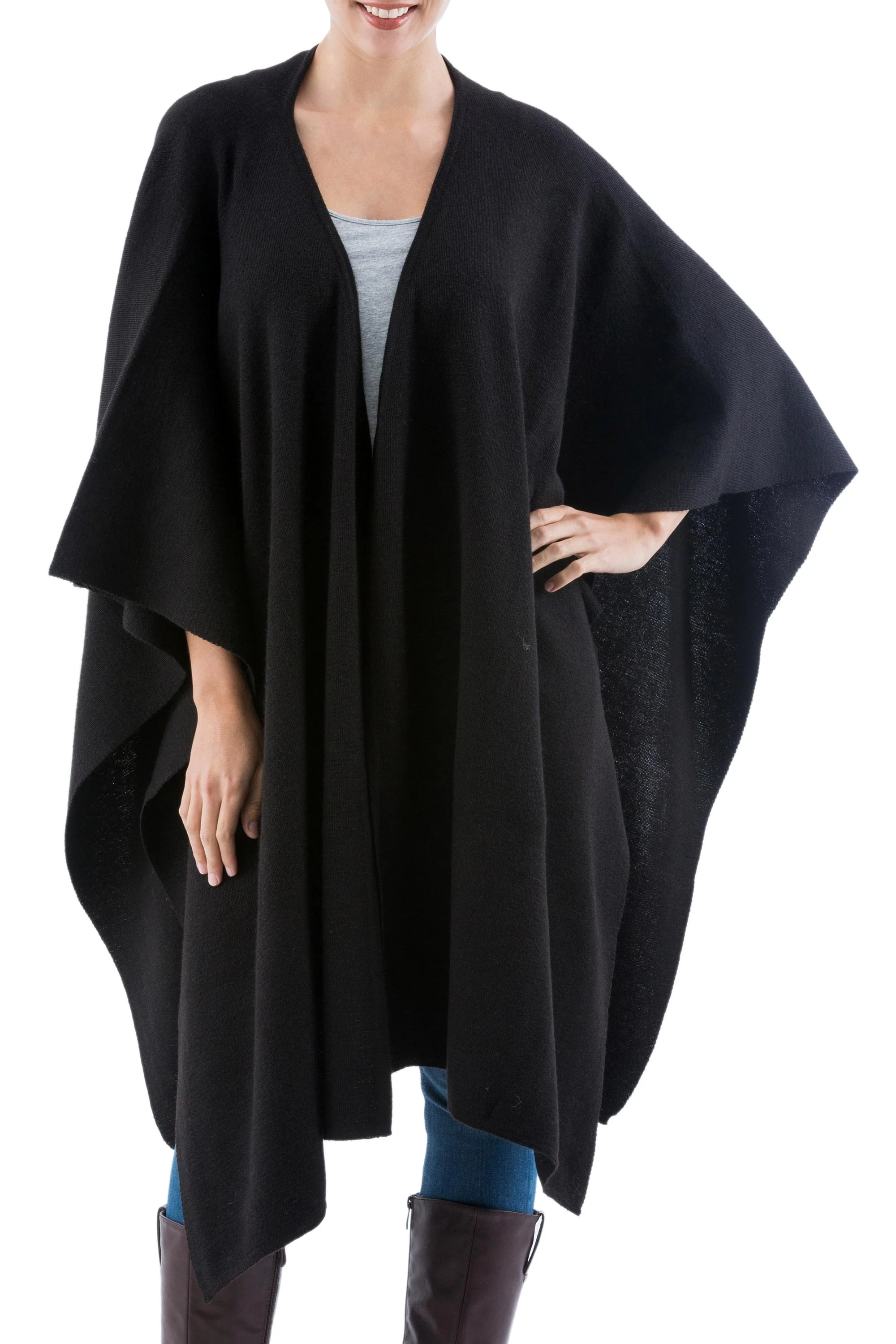 Versatile Black Alpaca Blend Shawl - Image 2