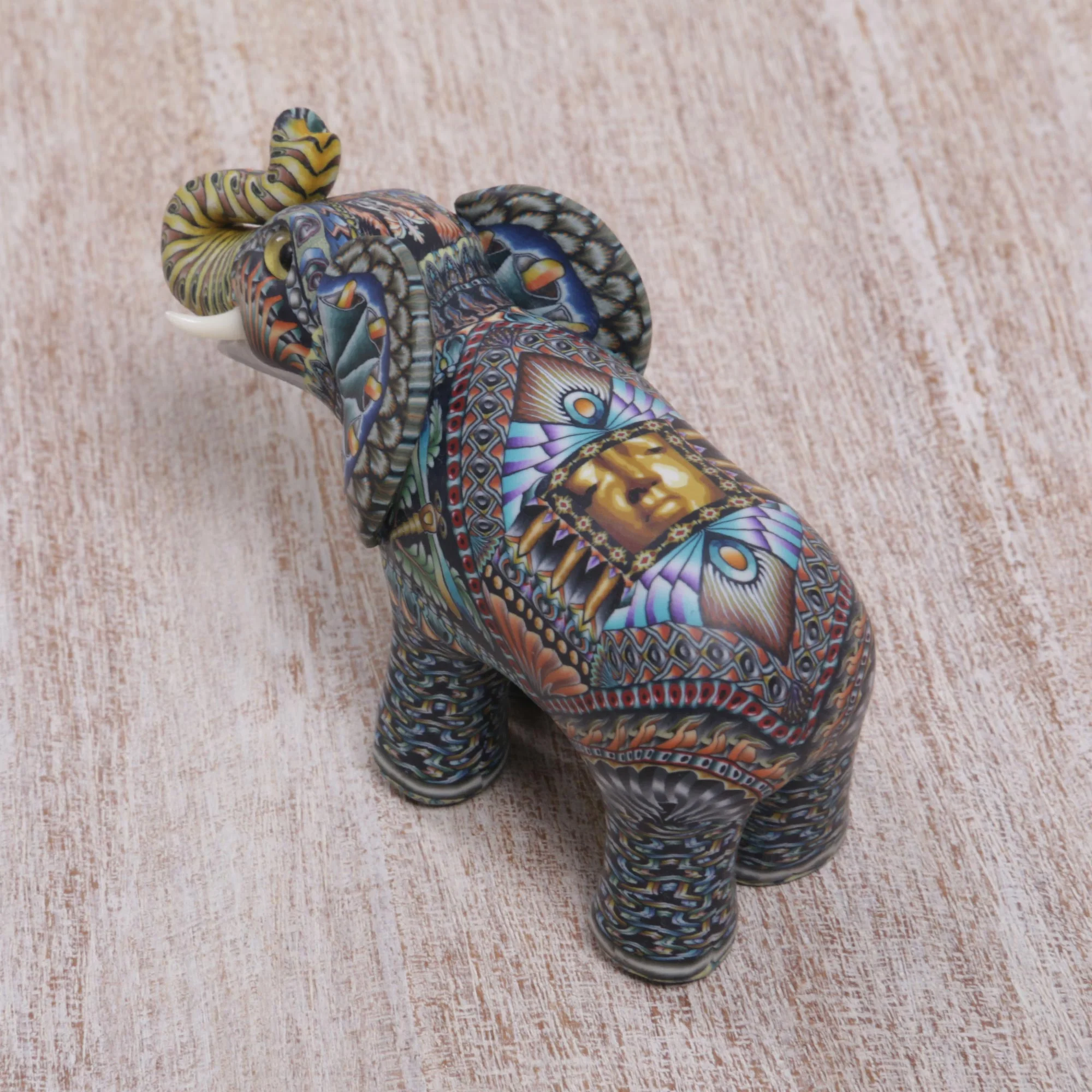 Vibrant Baby Elephant Handcrafted Polymer Clay Elephant Sculpture from Bali - Image 4