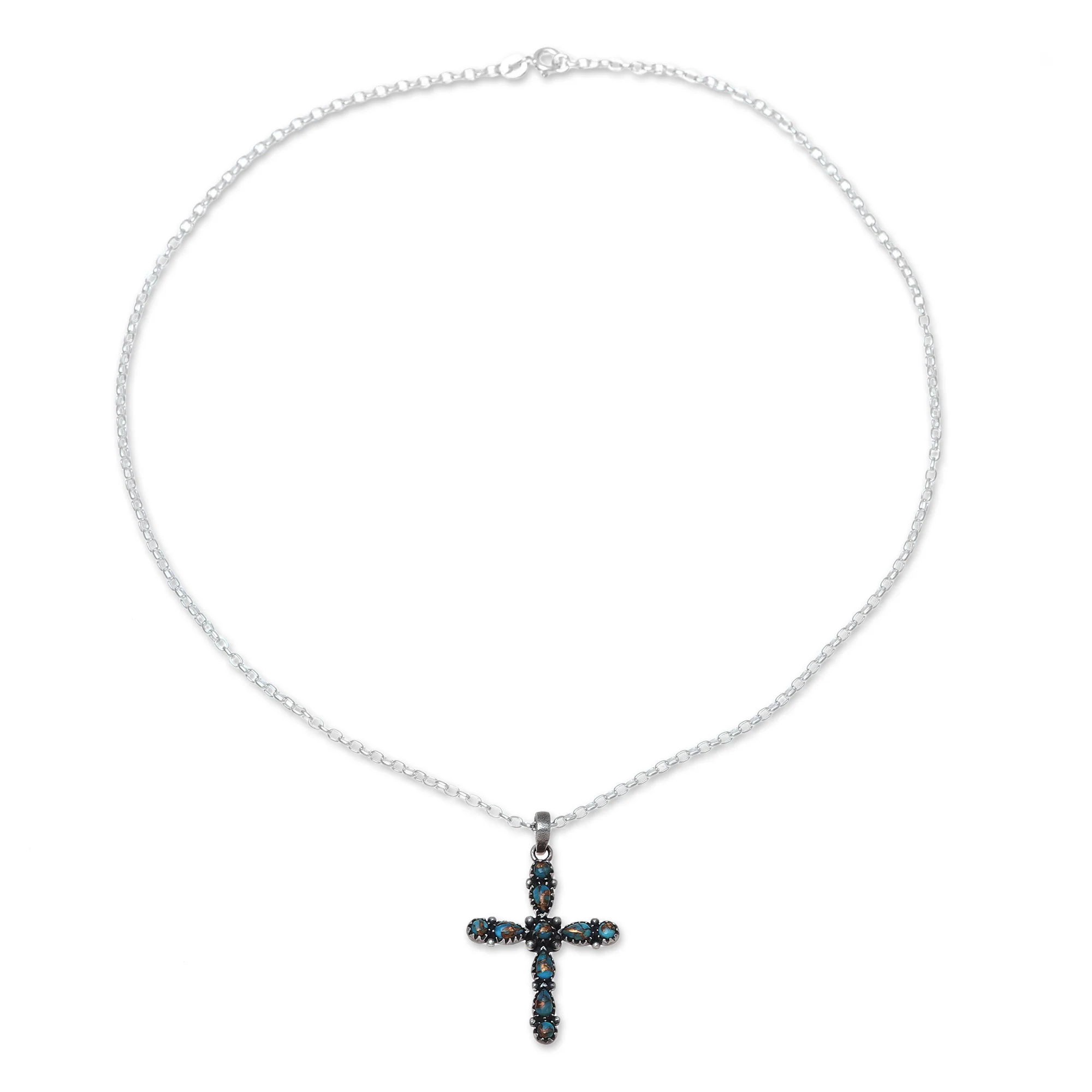 Vibrant Cross 925 Sterling Silver and Composite Turquoise Cross Necklace - Image 4