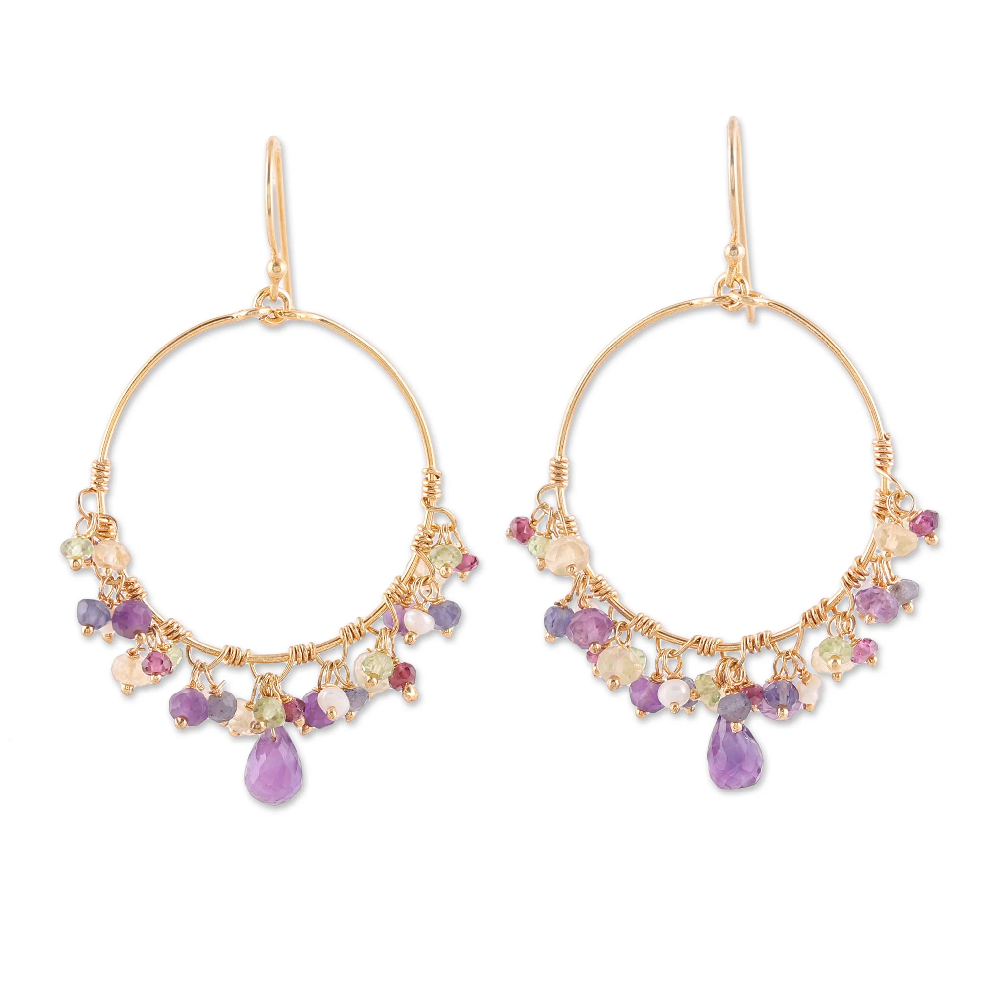 Vibrant Shimmer Handmade 22k Gold Plated Sterling Silver Gemstone Earrings - Image 2