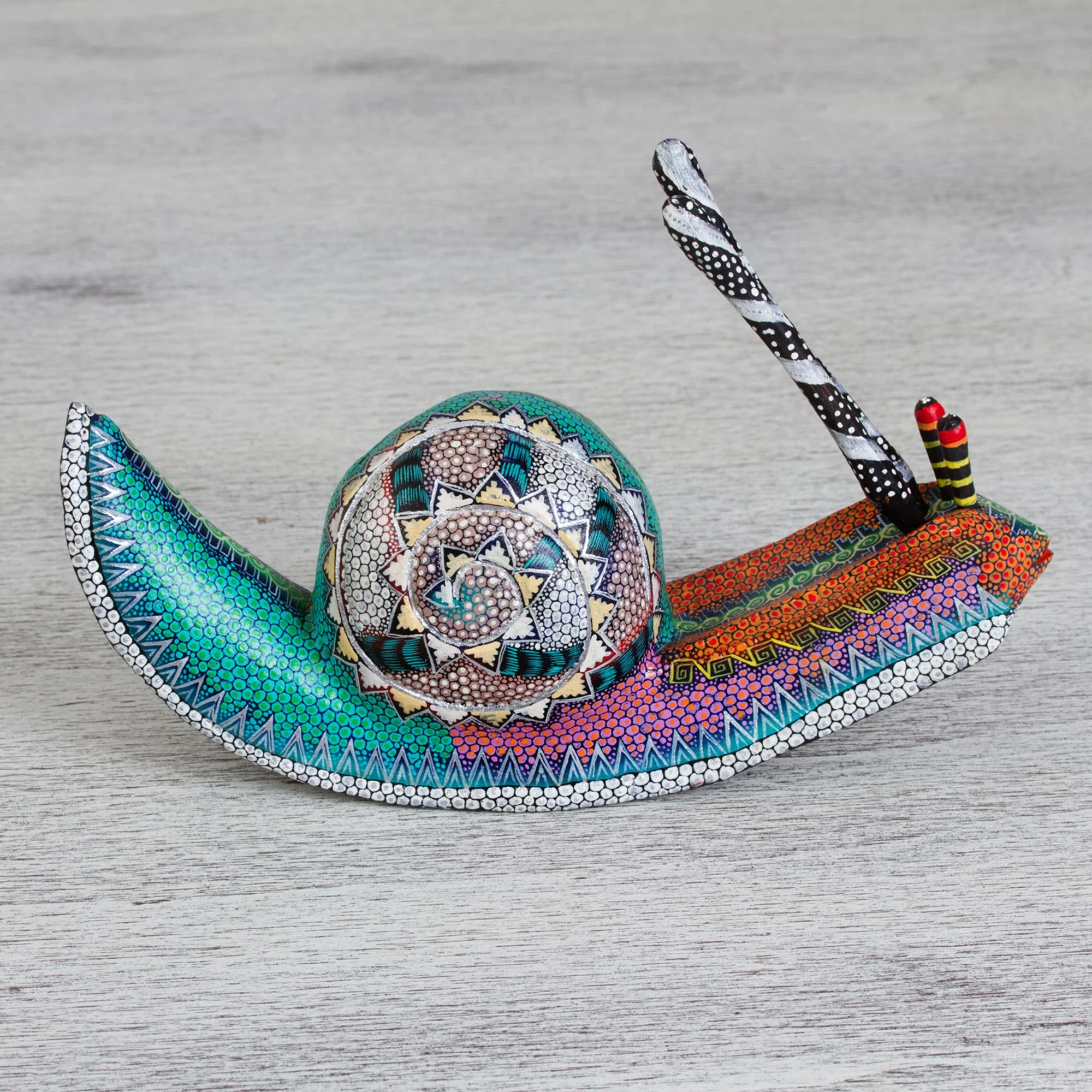 Vibrant Snail Hand-Painted Snail Alebrije Wood Sculpture from Mexico - Image 5