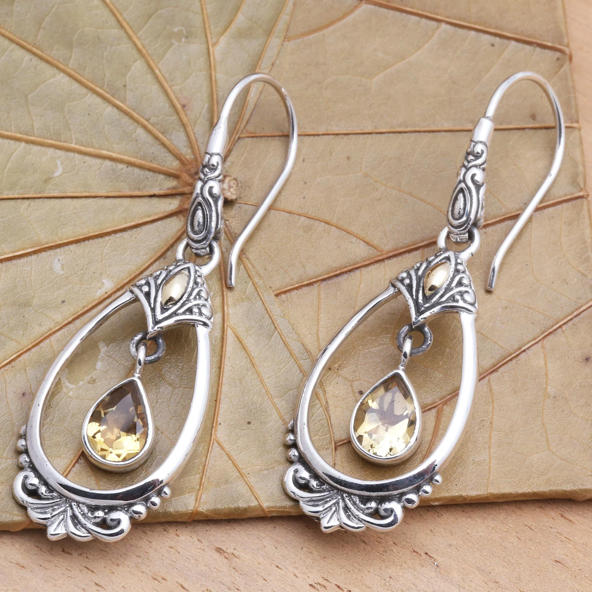 Victoriana Citrine Dangle Earrings Accented with 18k Gold - Image 3