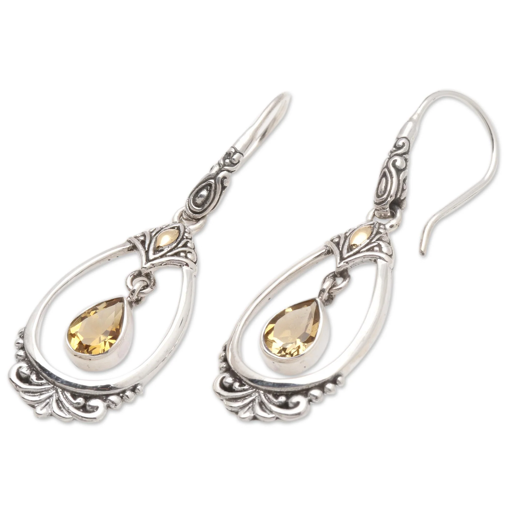 Victoriana Citrine Dangle Earrings Accented with 18k Gold - Image 4