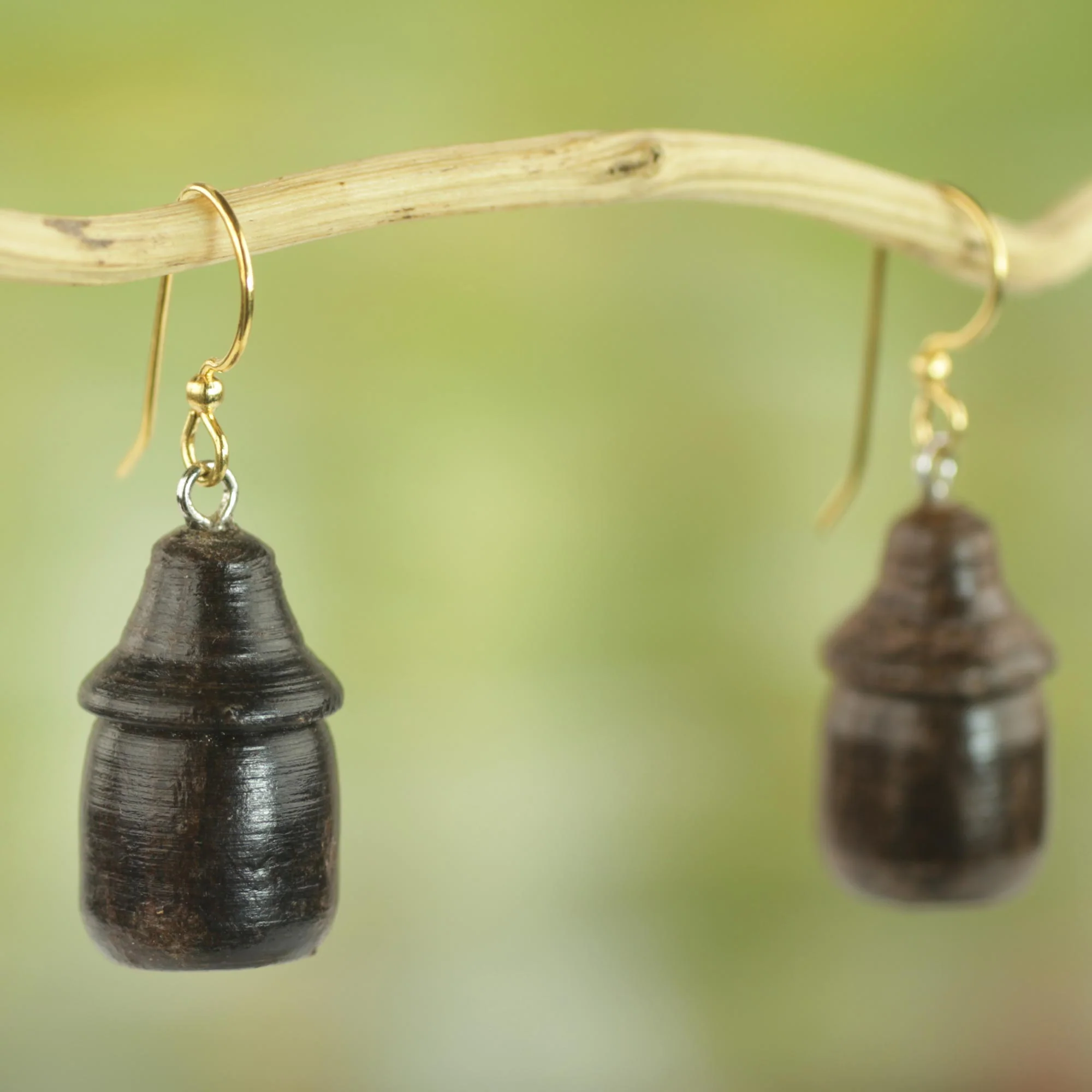 Village Huts Handcrafted Sese Wood Hut-Shaped Earrings from Ghana - Image 3