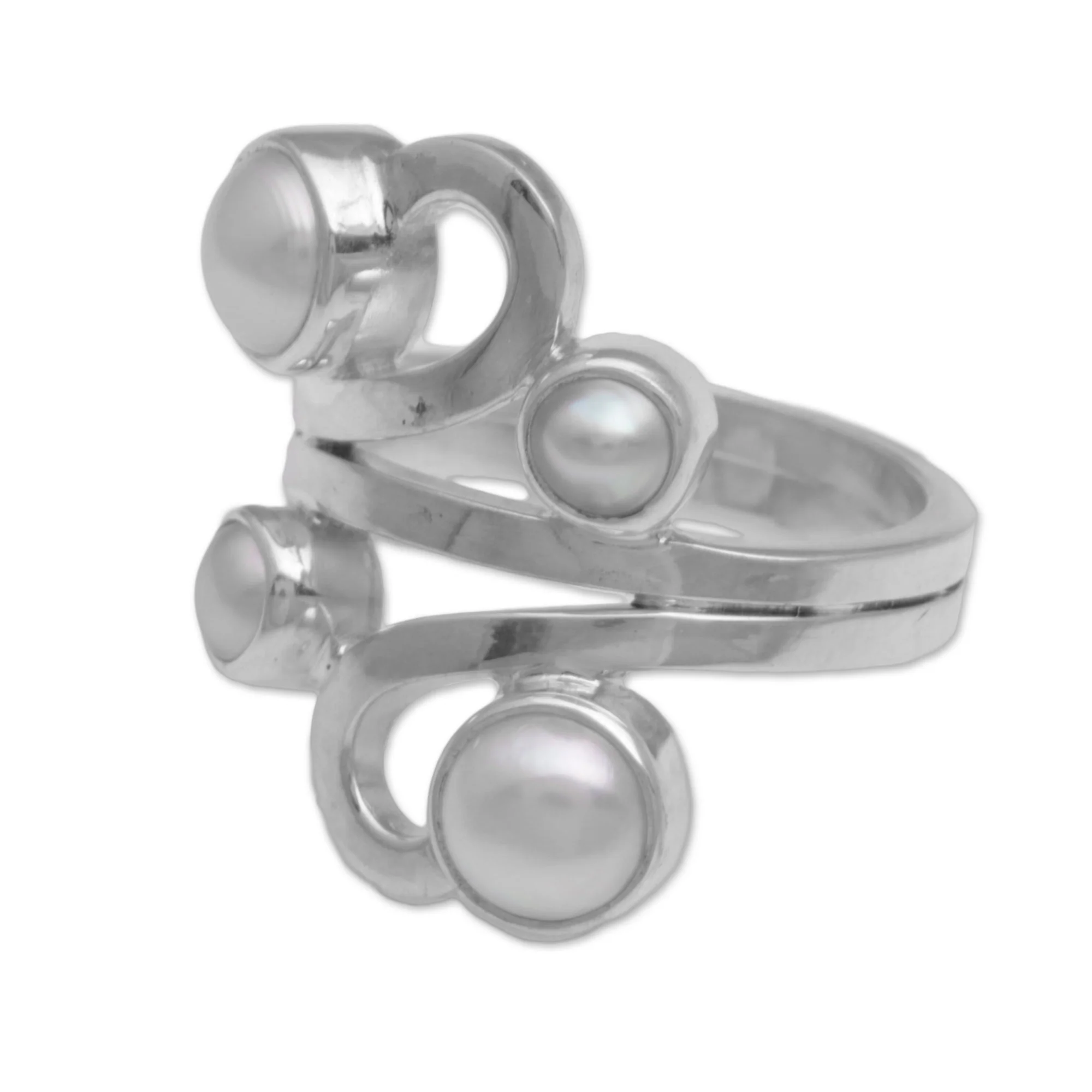 Vine Glow Cultured Pearl and Sterling Silver Cocktail Ring from Bali - Image 2