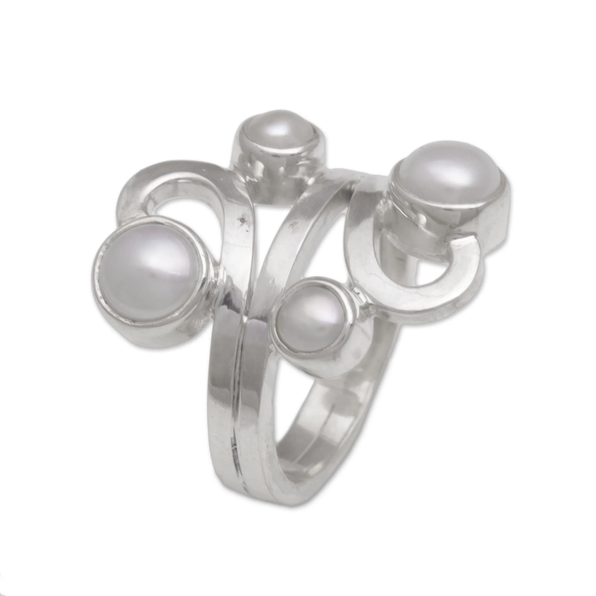 Vine Glow Cultured Pearl and Sterling Silver Cocktail Ring from Bali - Image 4